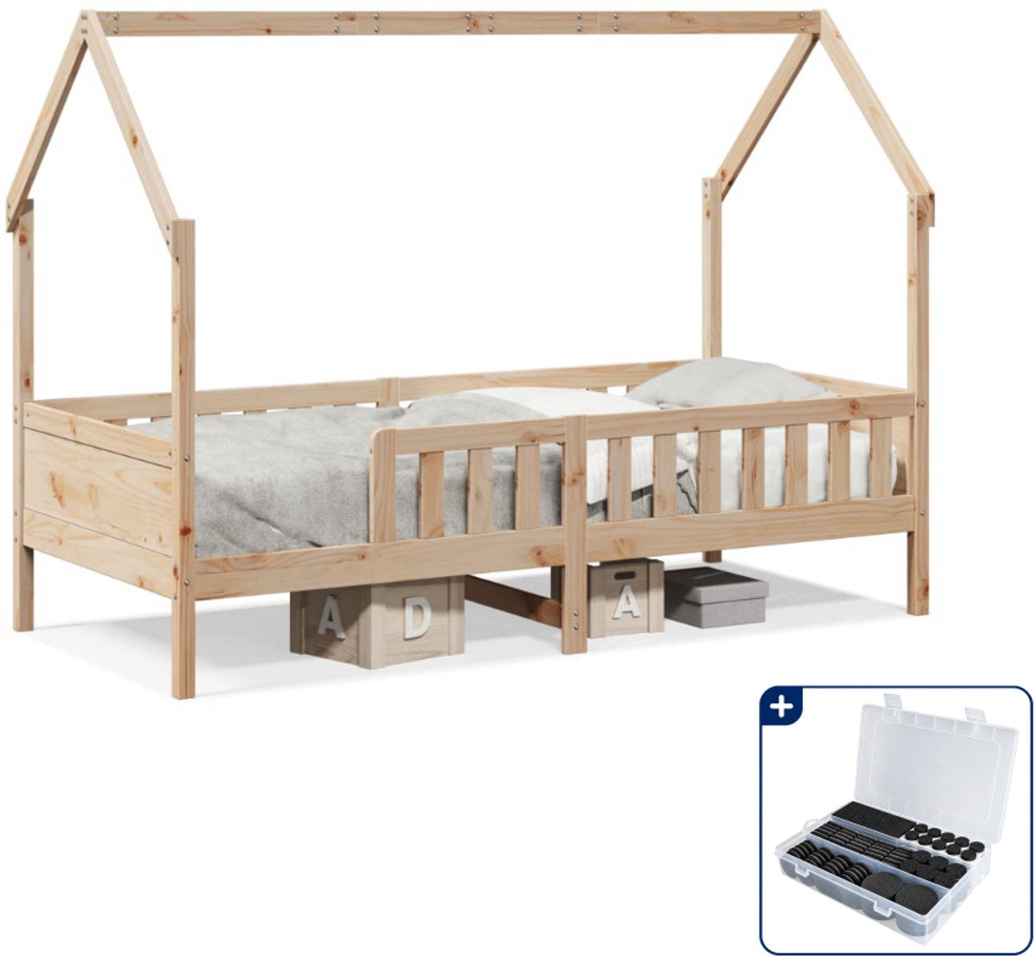 vidaXL kinderbedhuis - 90 x 200 cm - massief grenenhout - Inclusief antikrasvilt 177-delig Bruin