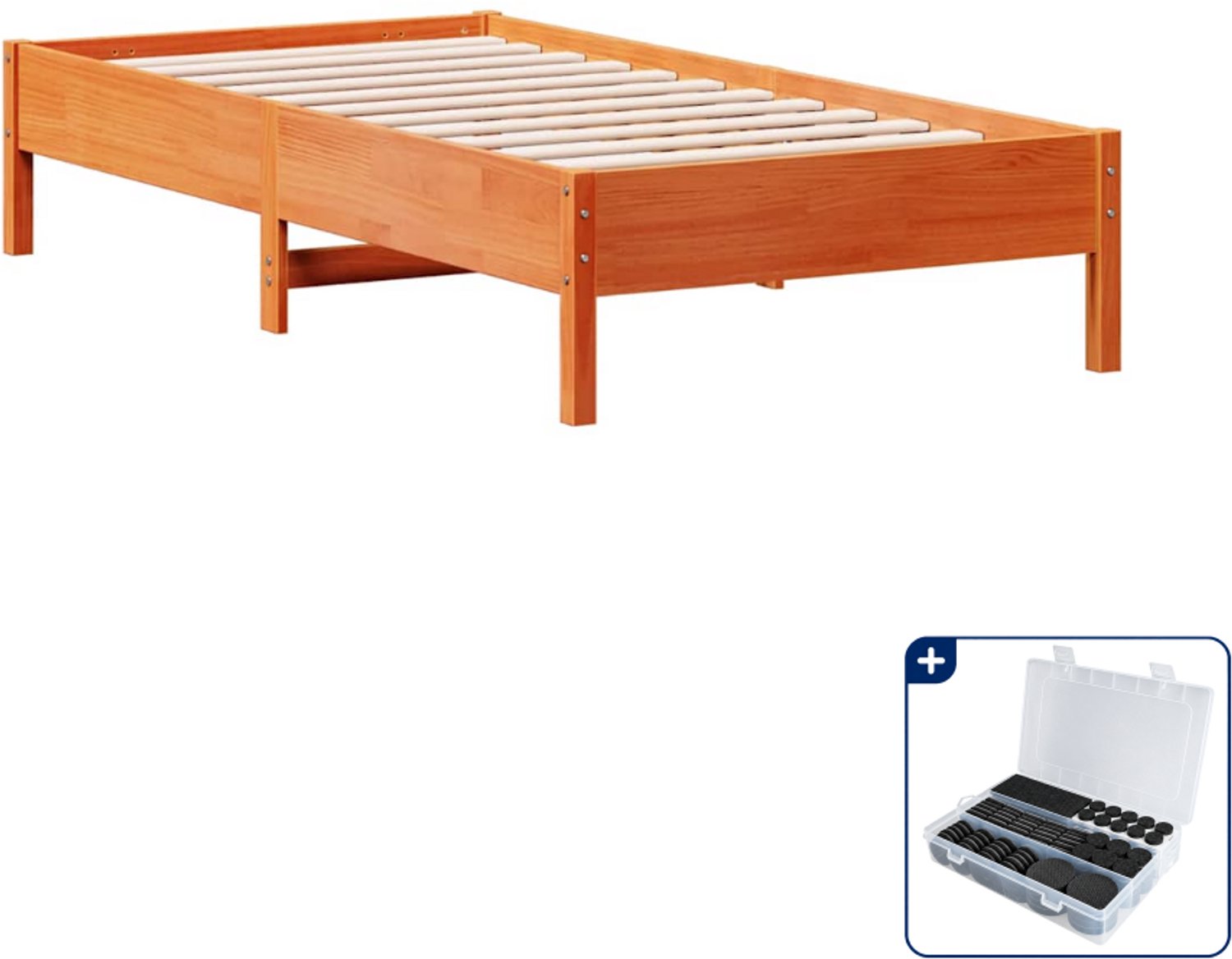 vidaXL bedframe - 75 x 190 cm - massief grenenhout - wasbruin - Inclusief antikrasvilt 177-delig