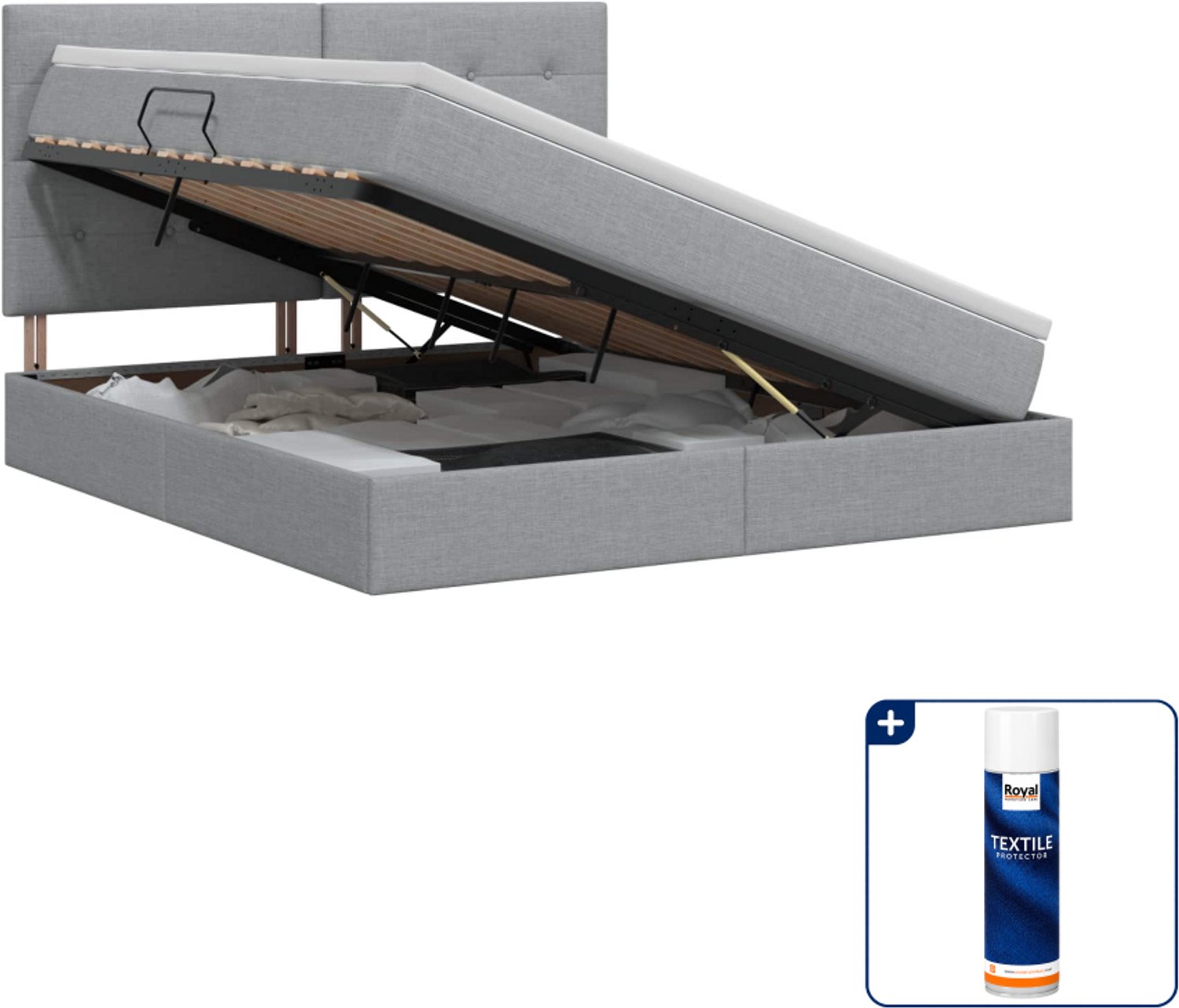 vidaXL Kingsize opbergbed met matras - 180 x 200 cm - lichtgrijs - Inclusief textielbeschermer 500 ml