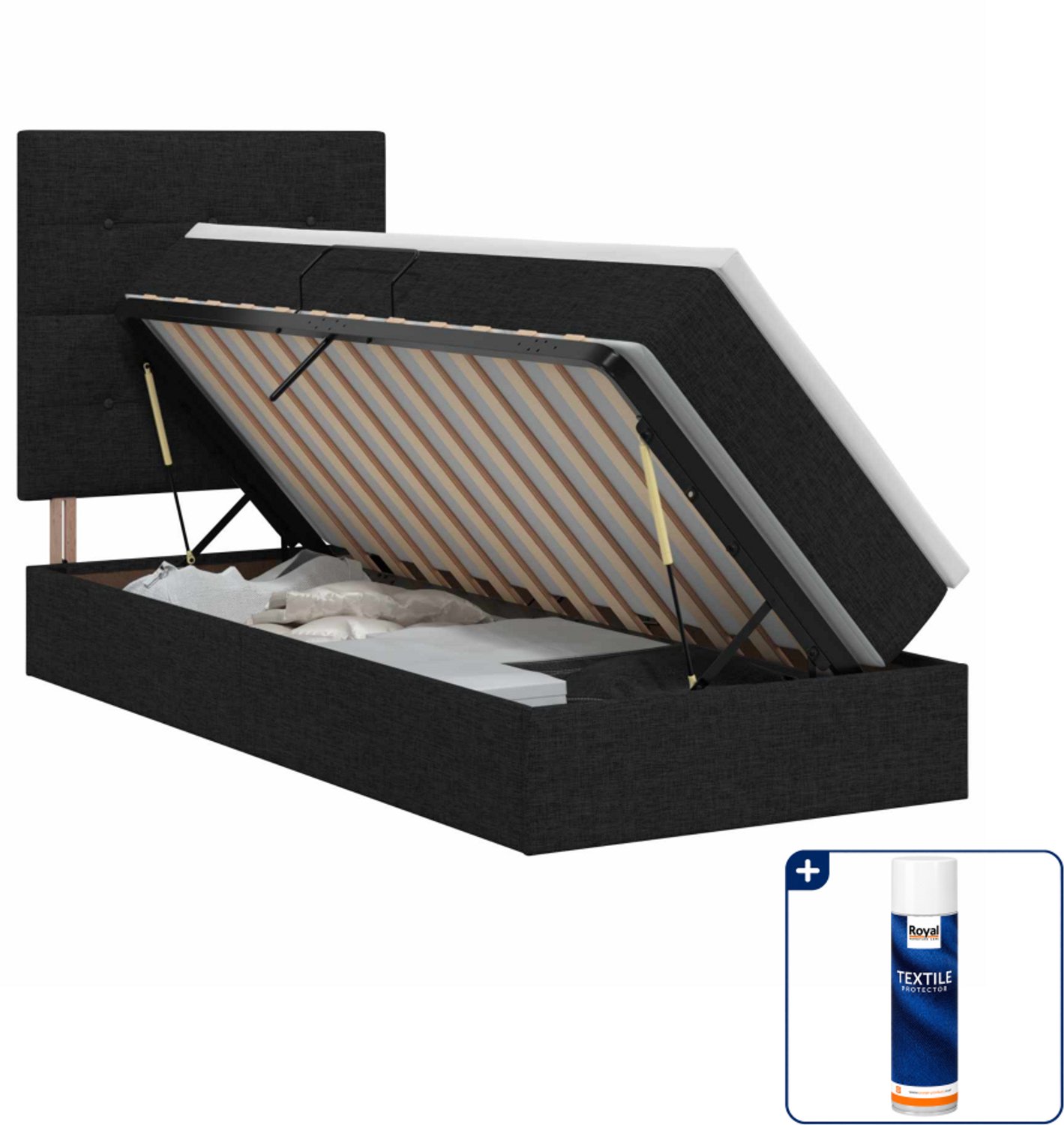 vidaXL opbergbed met matras - 90 x 200 cm - kunstleer - zwart - Inclusief textielbeschermer 500 ml