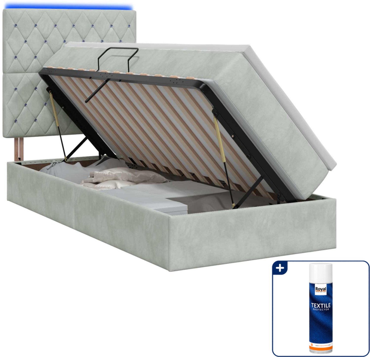 vidaXL LED opslagbed met matras - 90 x 200 cm - lichtgrijs - Inclusief textielbeschermer 500 ml