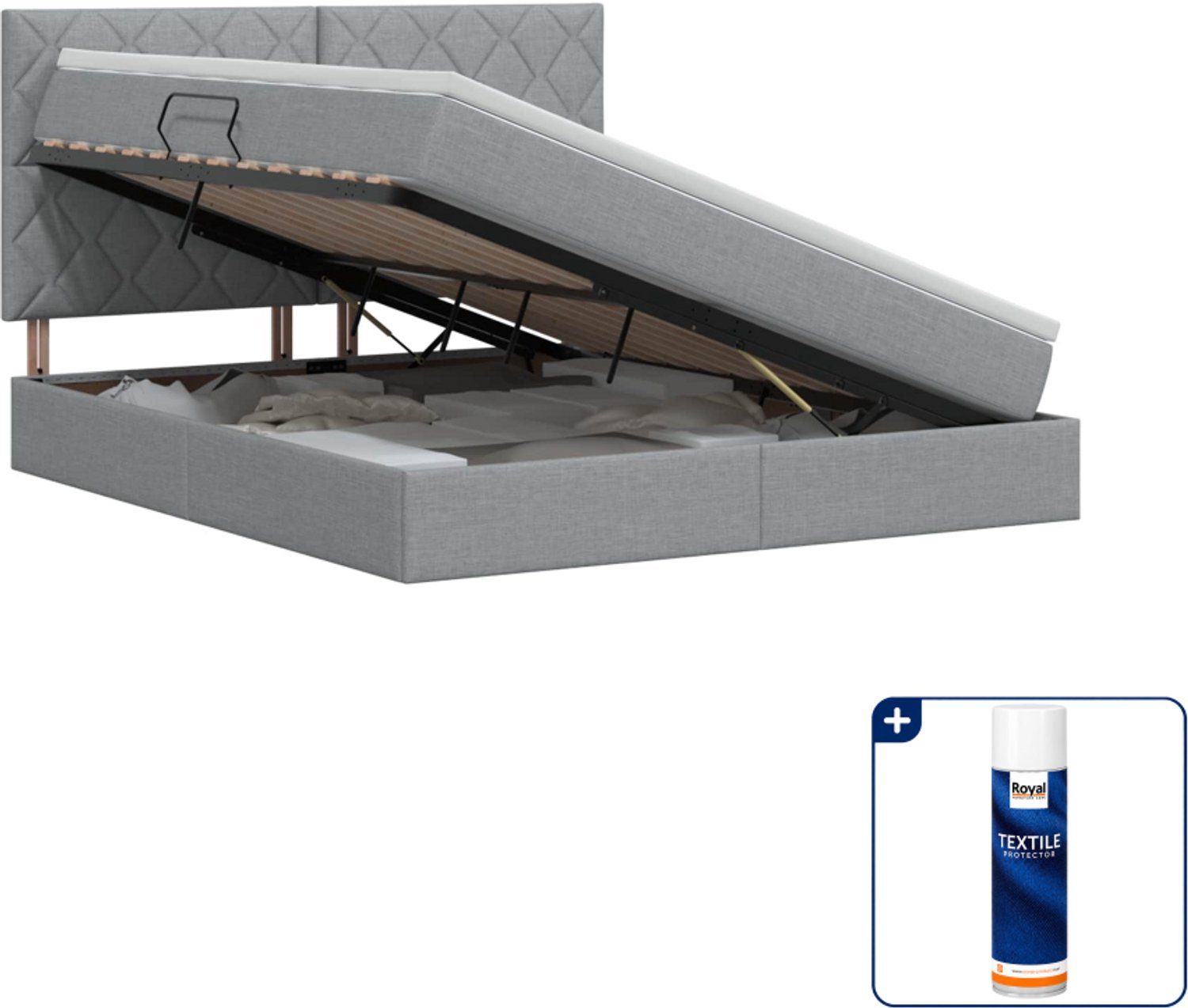 vidaXL Kingsize opbergbed met matras - 180 x 200 cm - kunstleer - lichtgrijs - Inclusief textielbeschermer 500 ml