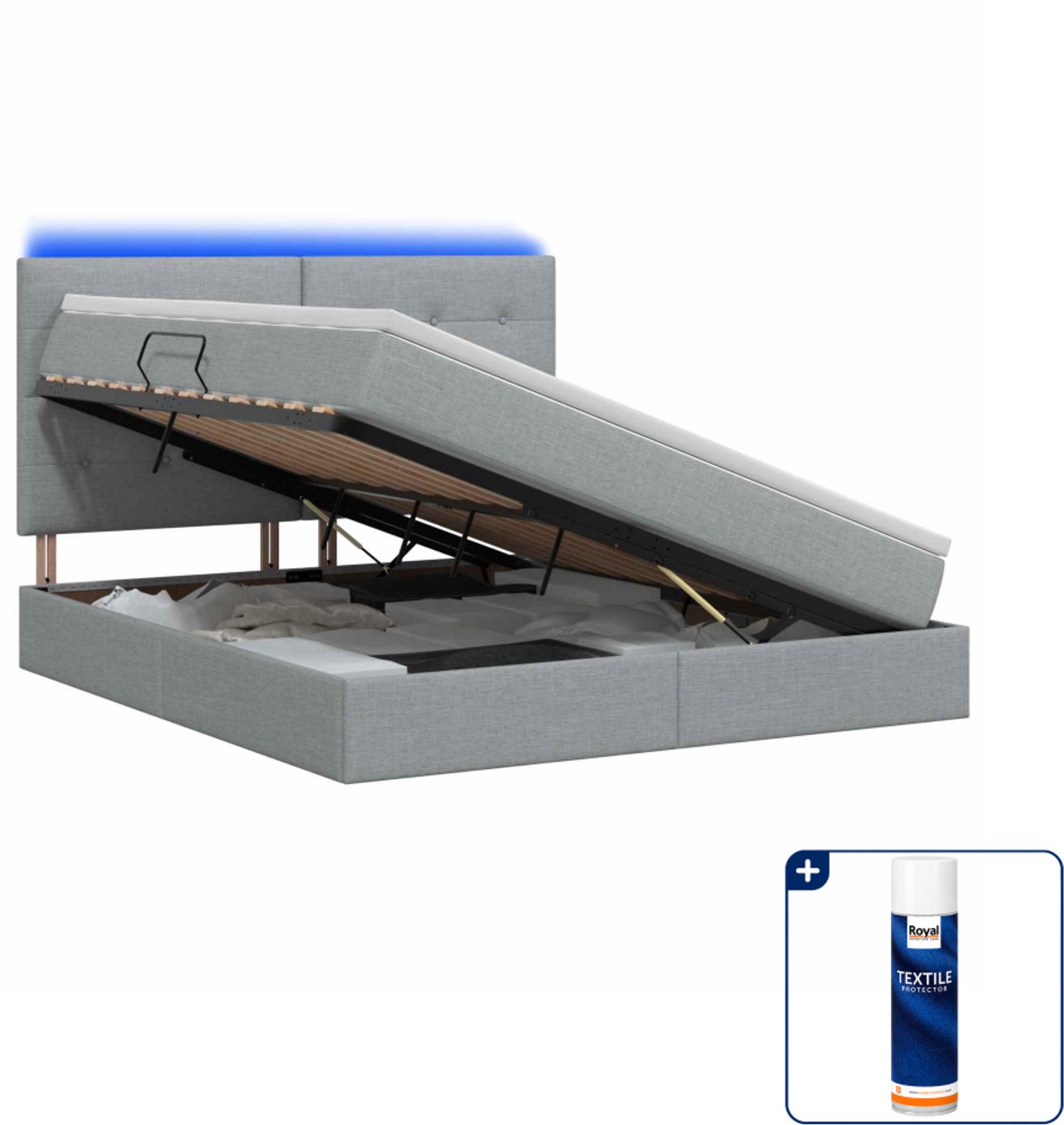 vidaXL Kingsize opslagbed met matras 180 x 200 cm - lichtgrijs - Inclusief textielbeschermer 500 ml