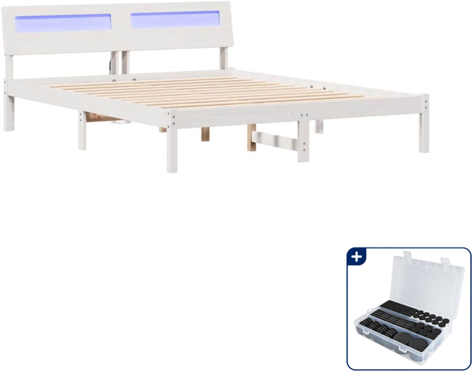vidaXL bedframe - 150 x 200 cm - massief grenenhout - wit - Inclusief antikrasvilt 177-delig