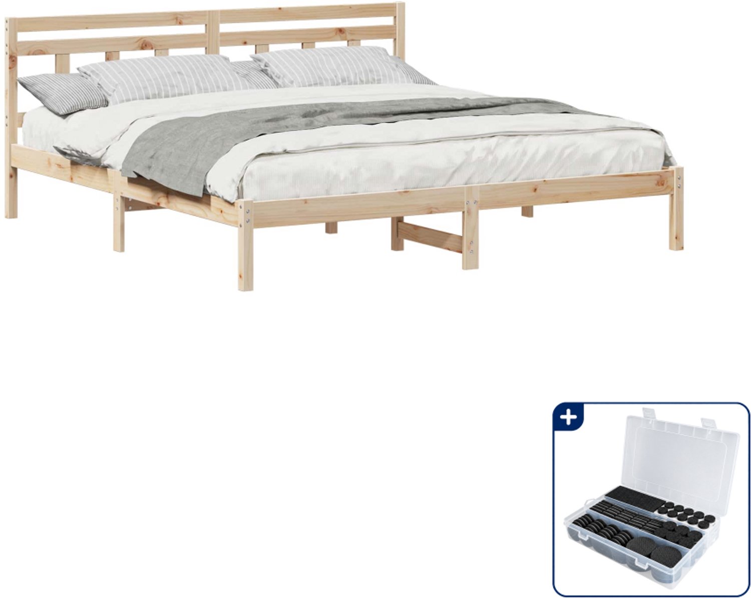 vidaXL Kingsize bedframe - 180 x 200 cm - massief grenenhout - bruin - Inclusief antikrasvilt 177-delig Beige