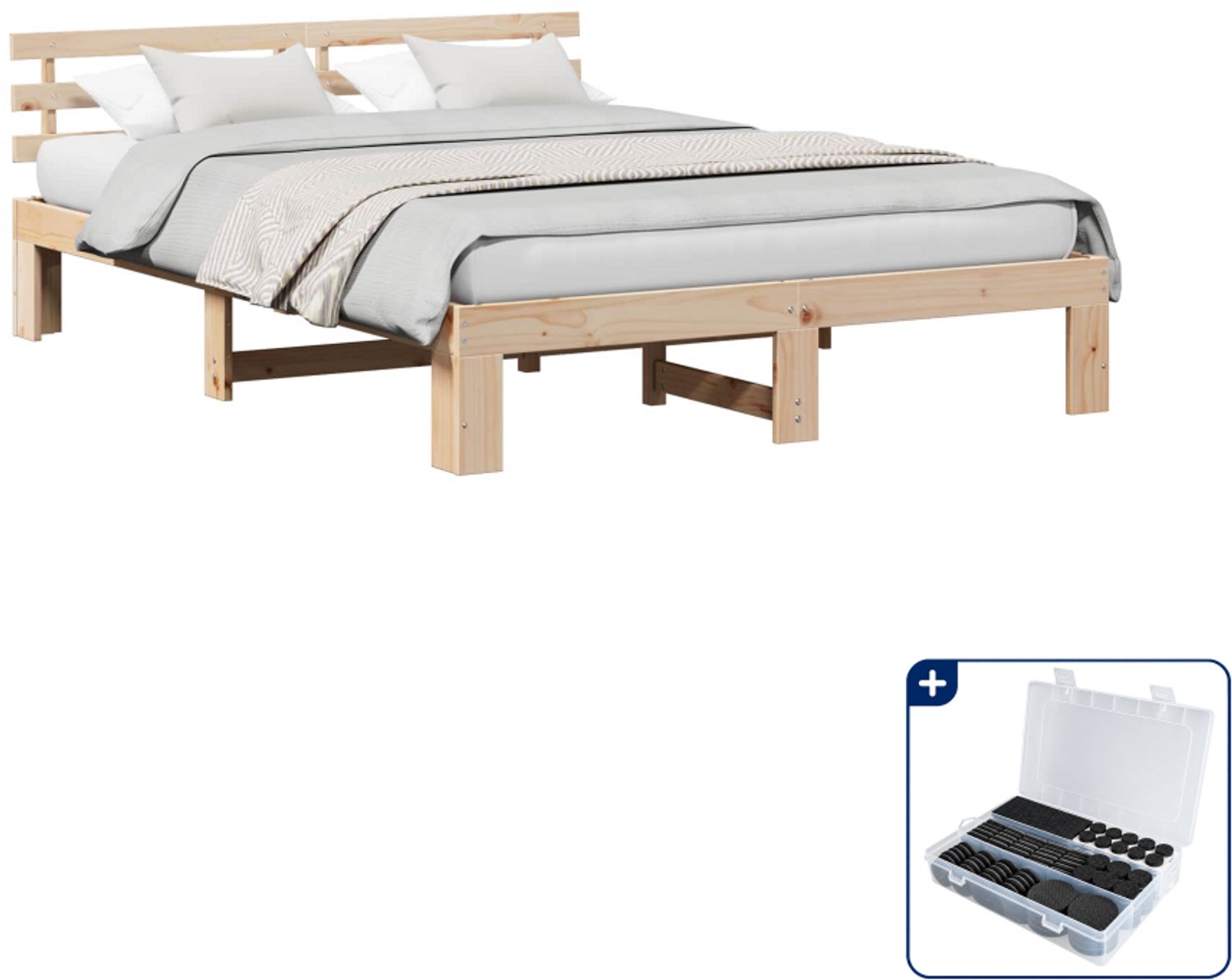 vidaXL bedframe met hoofdeinde - Queensize 160 x 200 cm - naturel - Inclusief antikrasvilt 177-delig Bruin