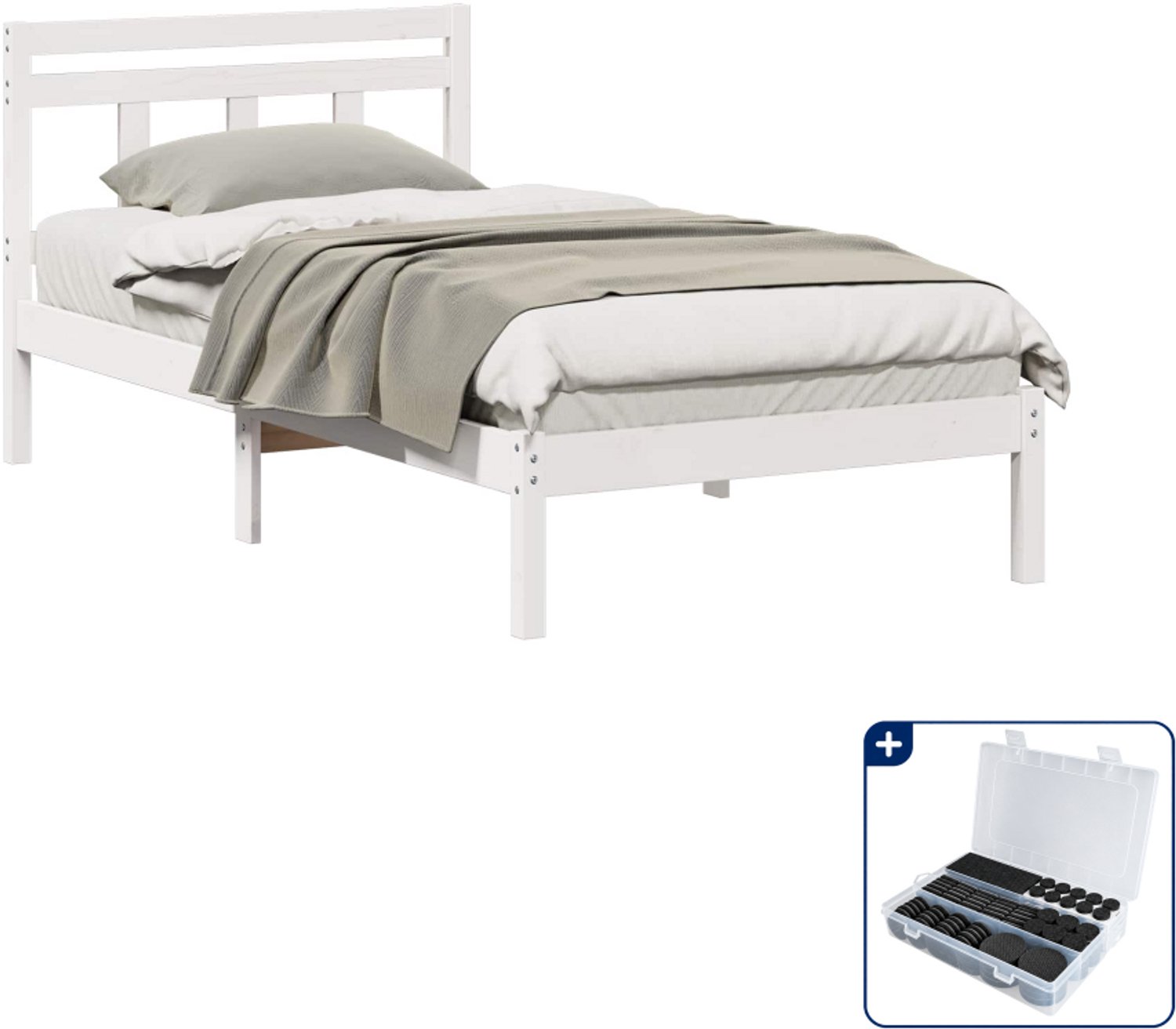 vidaXL bedframe - 100 x 200 cm - massief grenenhout - wit - Inclusief antikrasvilt 177-delig