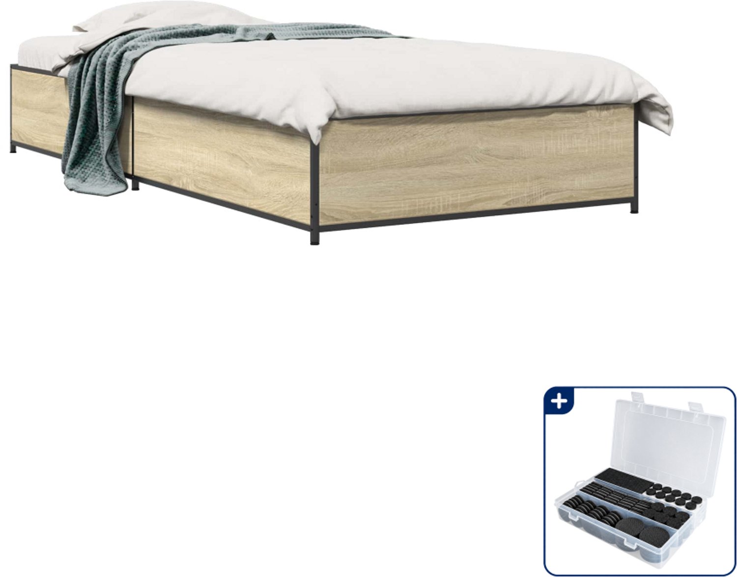 vidaXL Bedframe - 80 x 200 cm - bewerkt hout - sonoma eiken - Inclusief antikrasvilt 177-delig Bruin