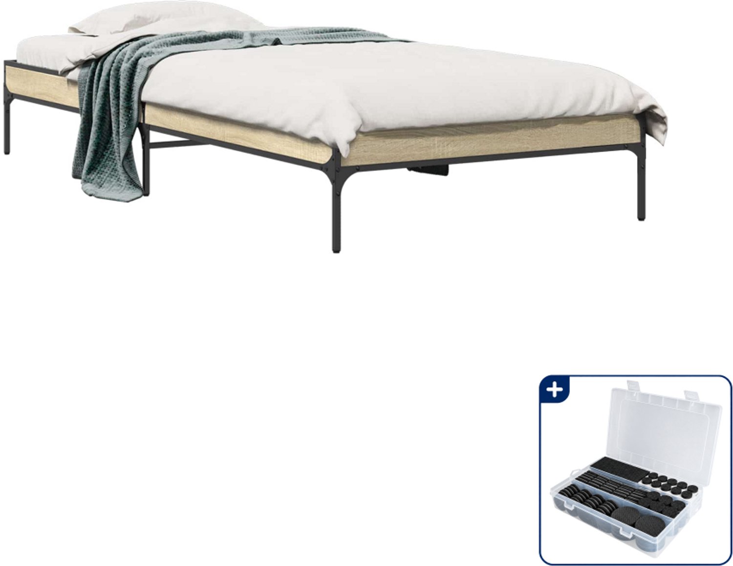 vidaXL bedframe - 80 x 200 cm - bewerkt hout - sonoma eiken - Inclusief antikrasvilt 177-delig Bruin