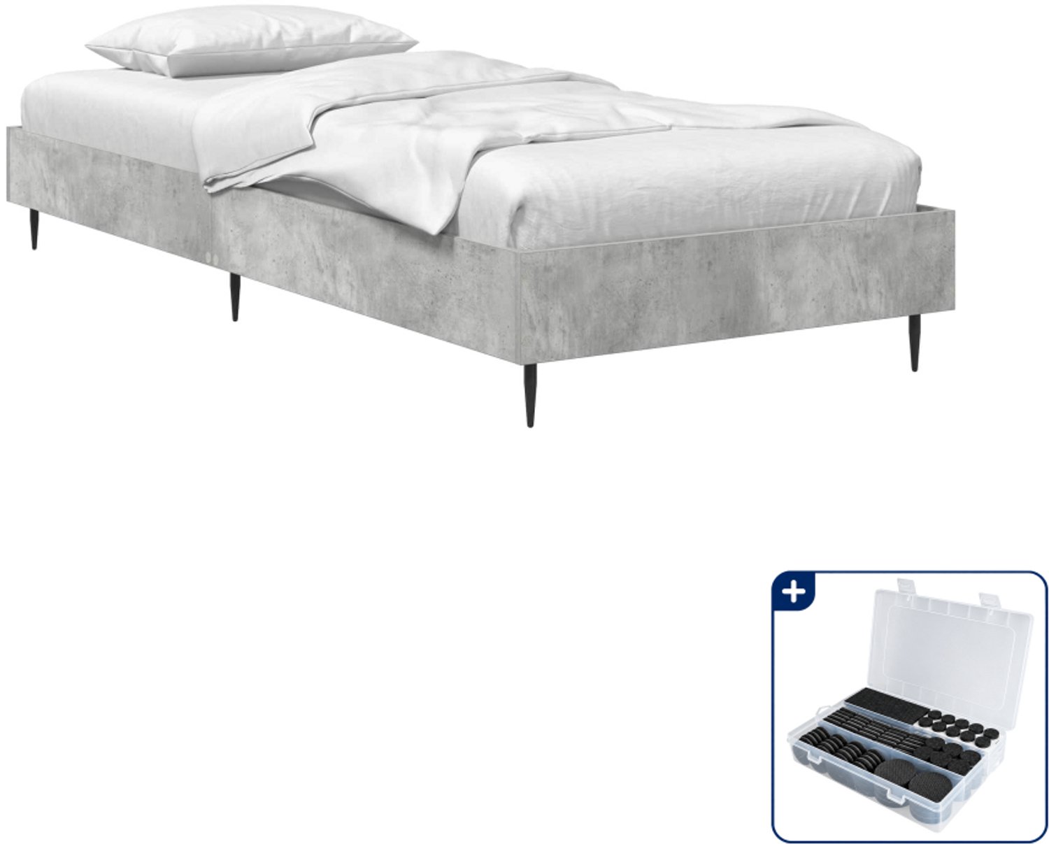 vidaXL Bedframe - 80 x 200 cm - bewerkt hout - betongrijs - Inclusief antikrasvilt 177-delig