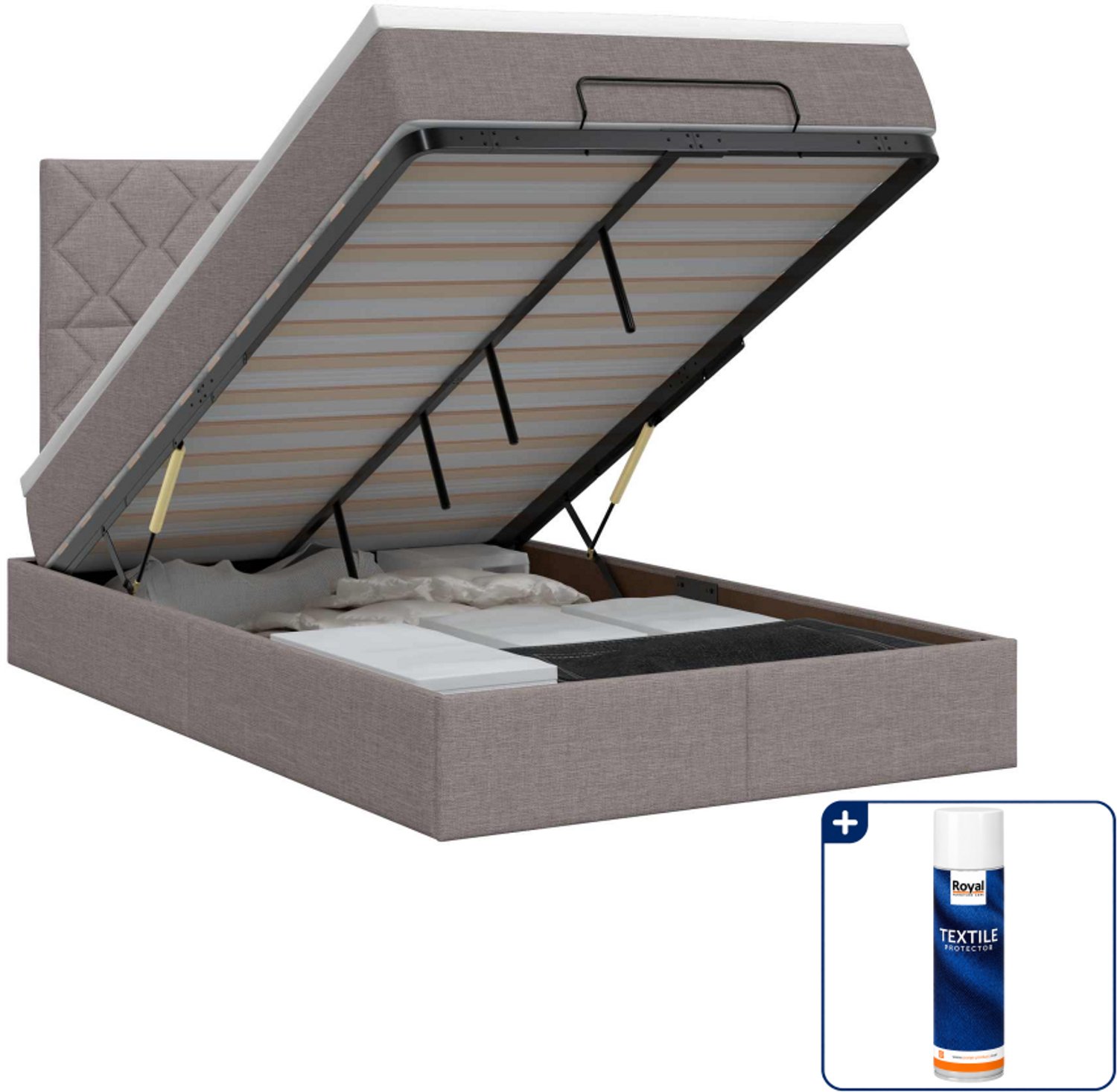 vidaXL ottoman bed met matras - 120 x 200 cm - taupe - Inclusief textielbeschermer 500 ml