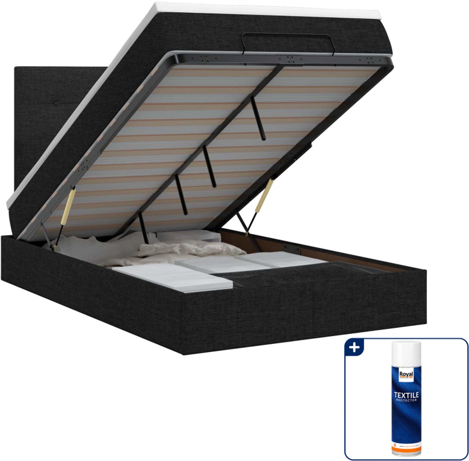 vidaXL ottoman bed met matras - 120 x 190 cm - zwart - Inclusief textielbeschermer 500 ml
