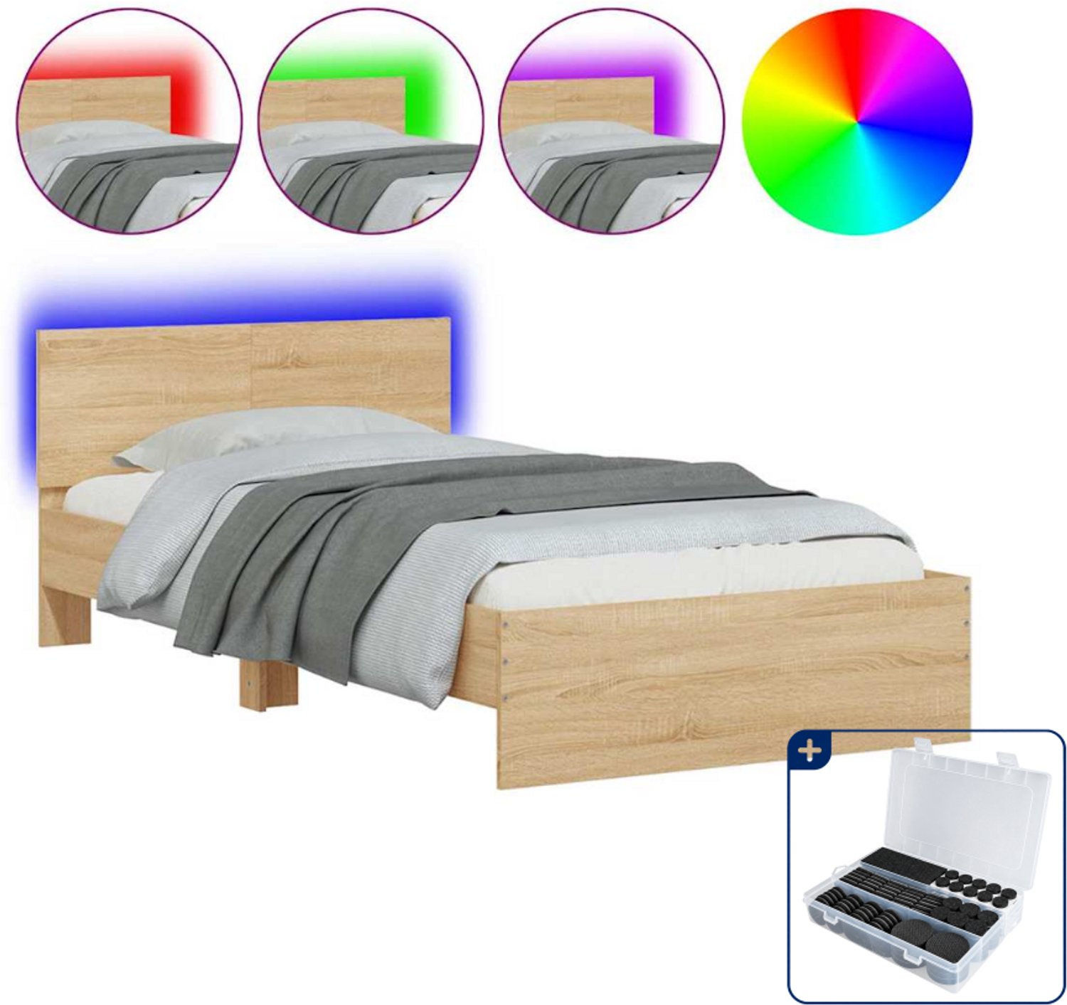vidaXL bedframe met LED - 100 x 200 cm - sonoma eiken - Inclusief antikrasvilt 177-delig Bruin