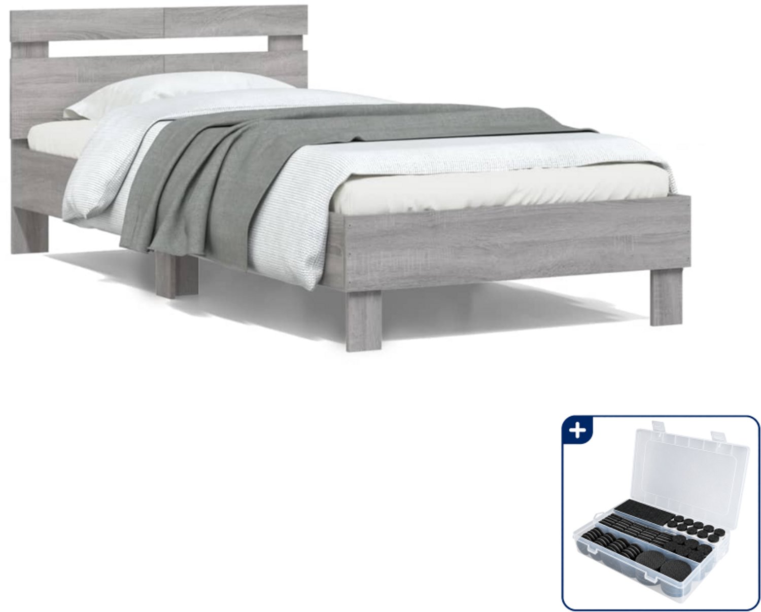 vidaXL bedframe met hoofdeinde - 100 x 200 cm - grijs sonoma - Inclusief antikrasvilt 177-delig