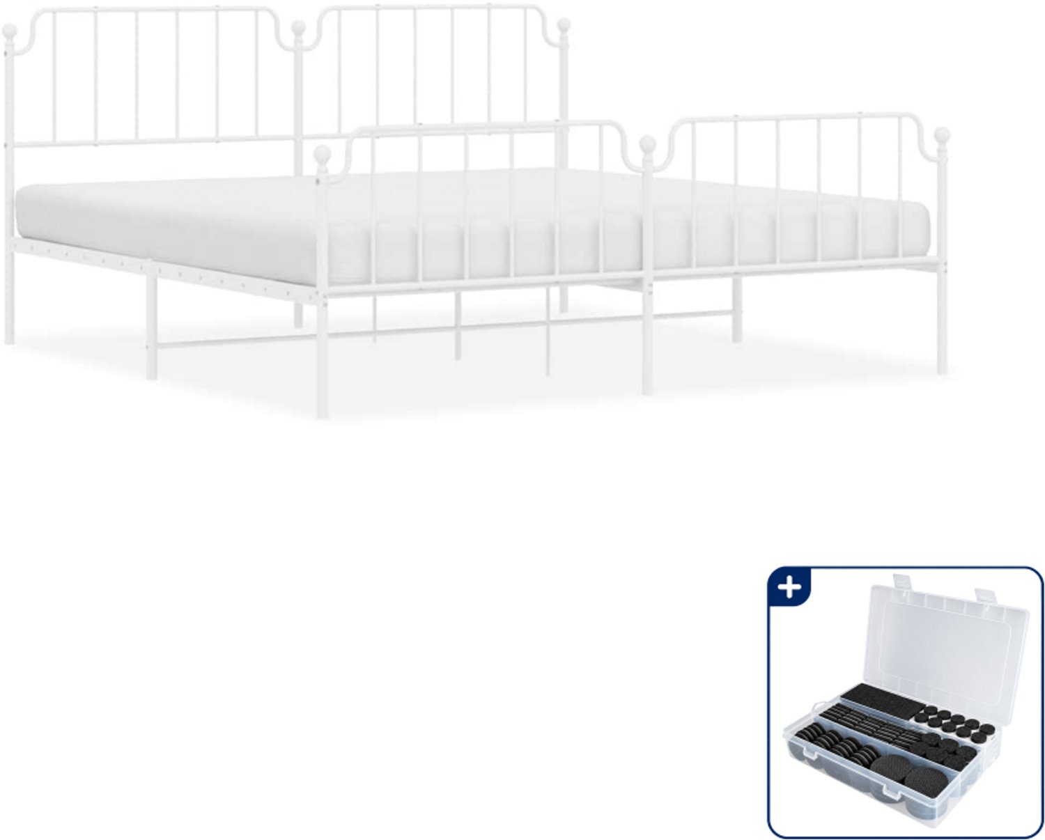 vidaXL Bedframe - 193 x 203 cm - metaal - wit - Inclusief antikrasvilt 177-delig