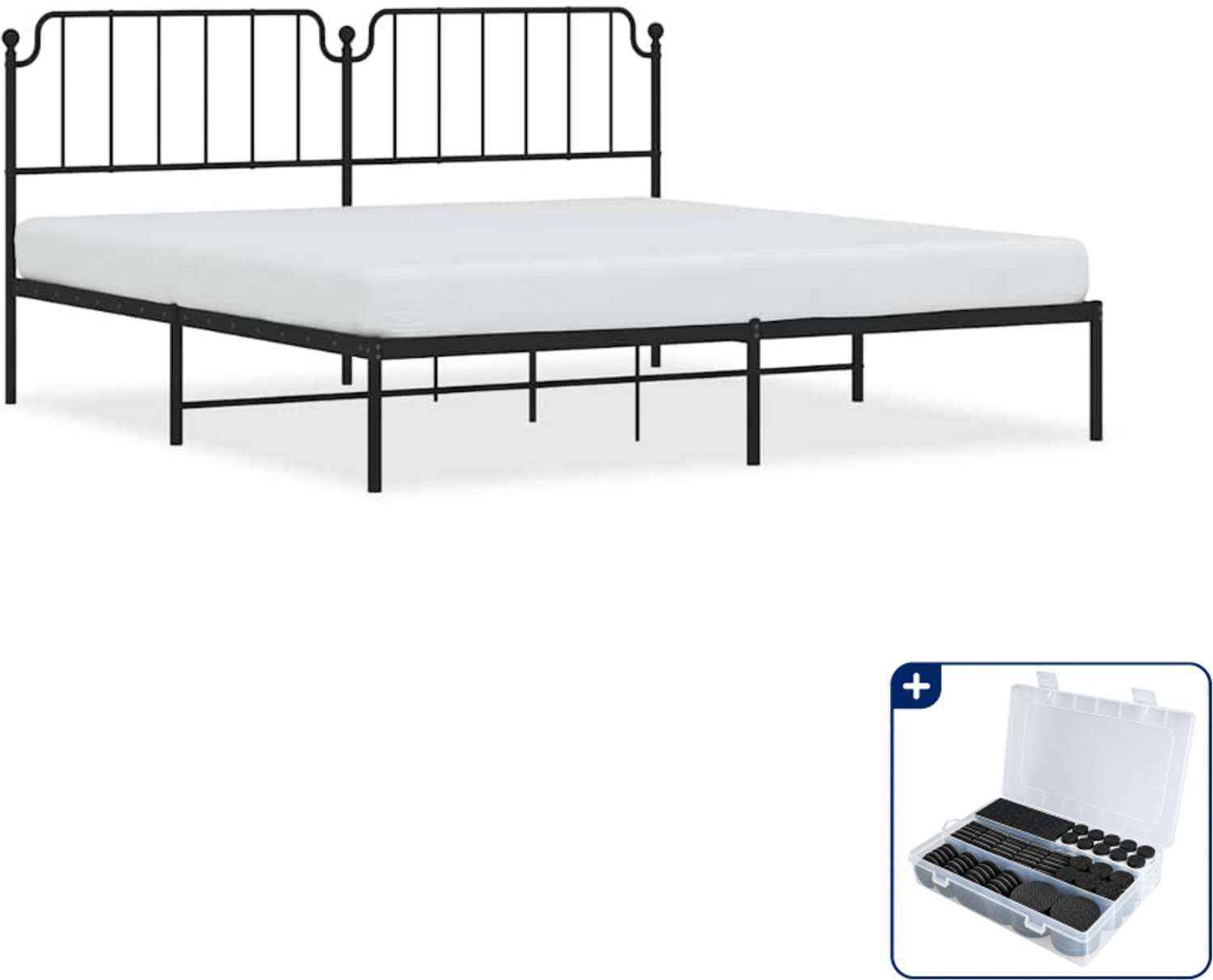 vidaXL bedframe met hoofdbord - 193 x 203 cm - staal - zwart - Inclusief antikrasvilt 177-delig