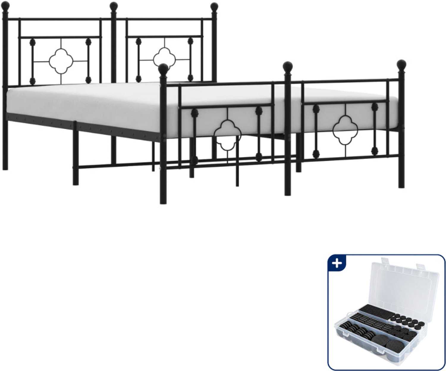 vidaXL bedframe 135 x 190 cm - staal - zwart - Inclusief antikrasvilt 177-delig