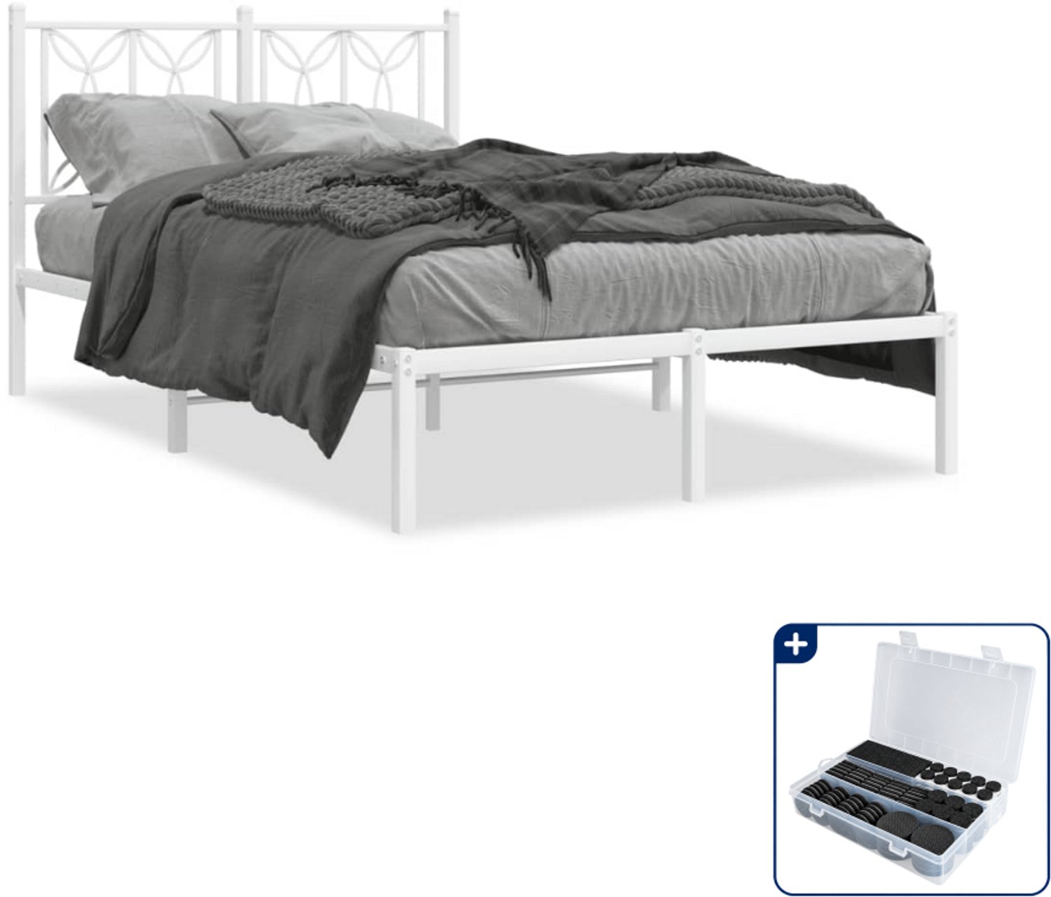 vidaXL bedframe 120 x 190 cm - staal - wit - Inclusief antikrasvilt 177-delig