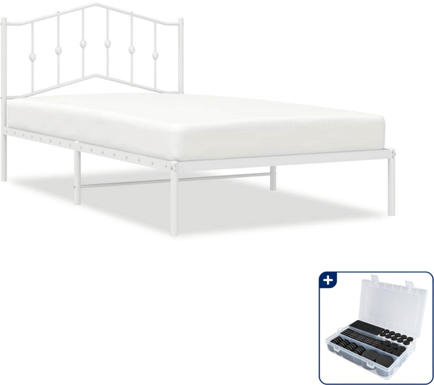 vidaXL bedframe met hoofdbord - 107 x 203 cm - staal - wit - Inclusief antikrasvilt 177-delig
