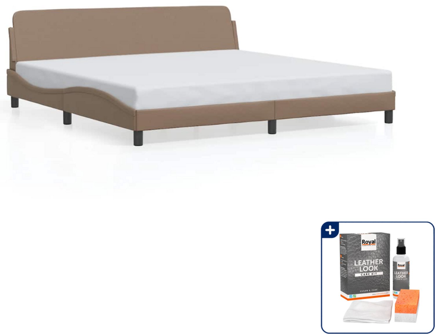 vidaXL Dover bedframe - 200 x 200 cm - kunstleer - cappuccino - Inclusief onderhoudsset voor kunstleer 150 ml Bruin