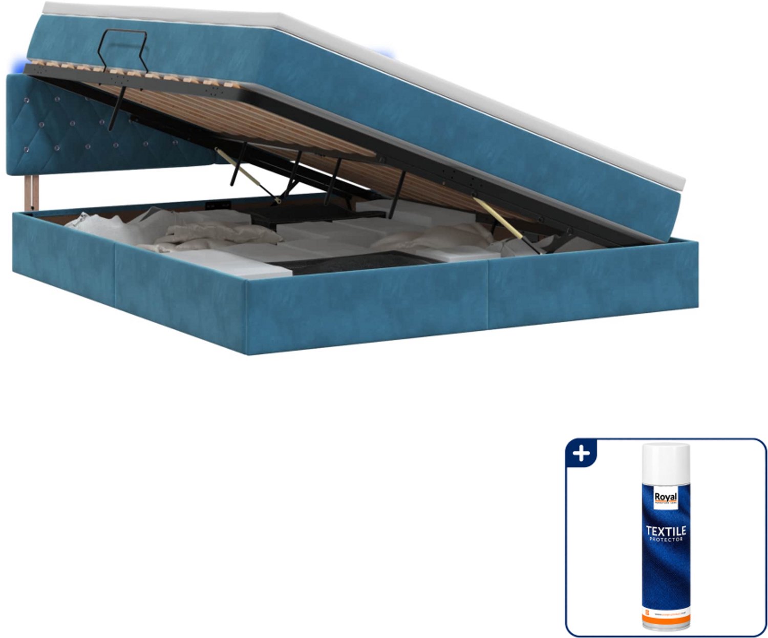vidaXL Kingsize opbergbed met matras - 180 x 200 cm - donkerblauw - Inclusief textielbeschermer 500 ml
