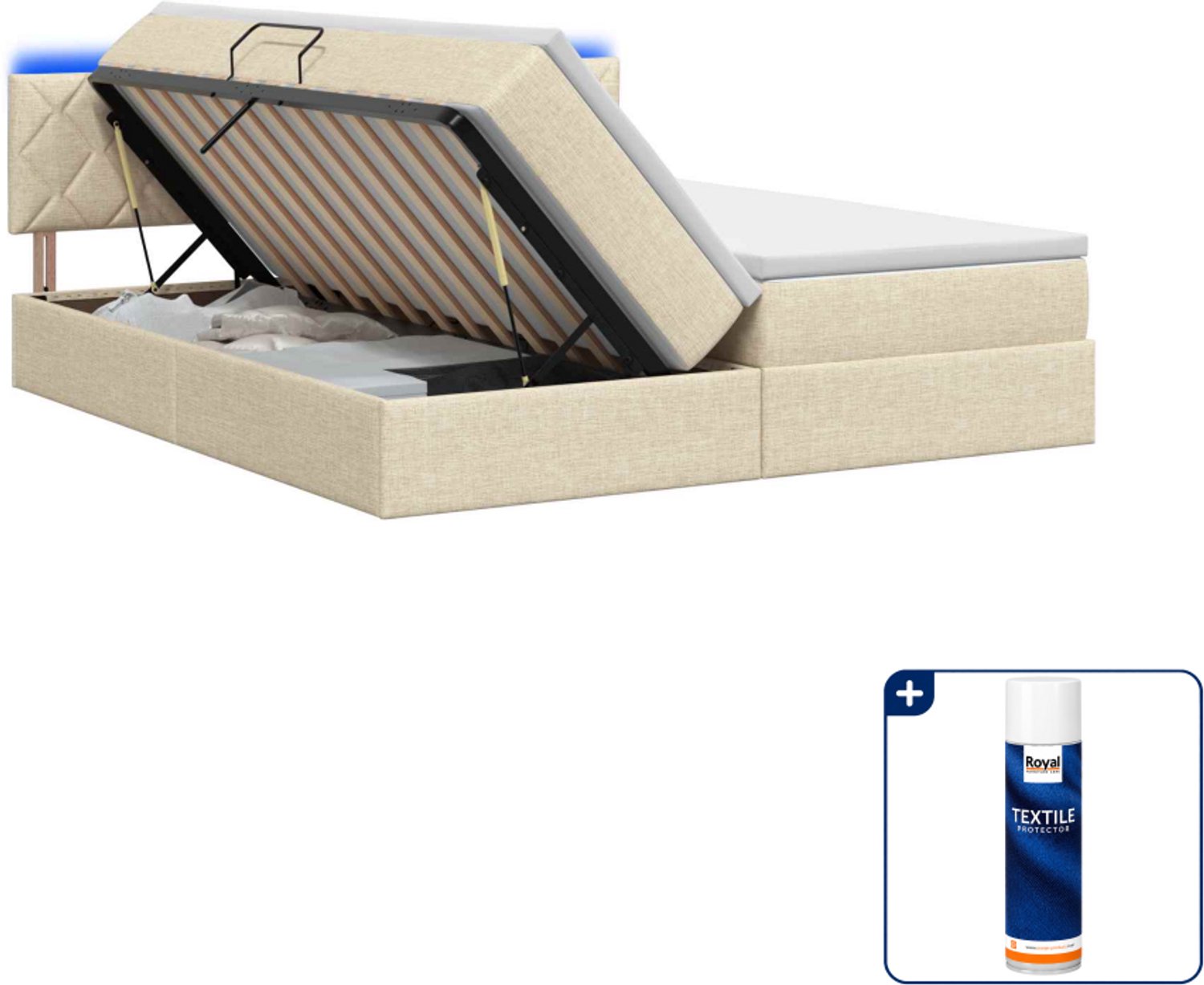 vidaXL LED opbergbed - Kingsize - 180 x 200 cm - crèmekleurig - Inclusief textielbeschermer 500 ml