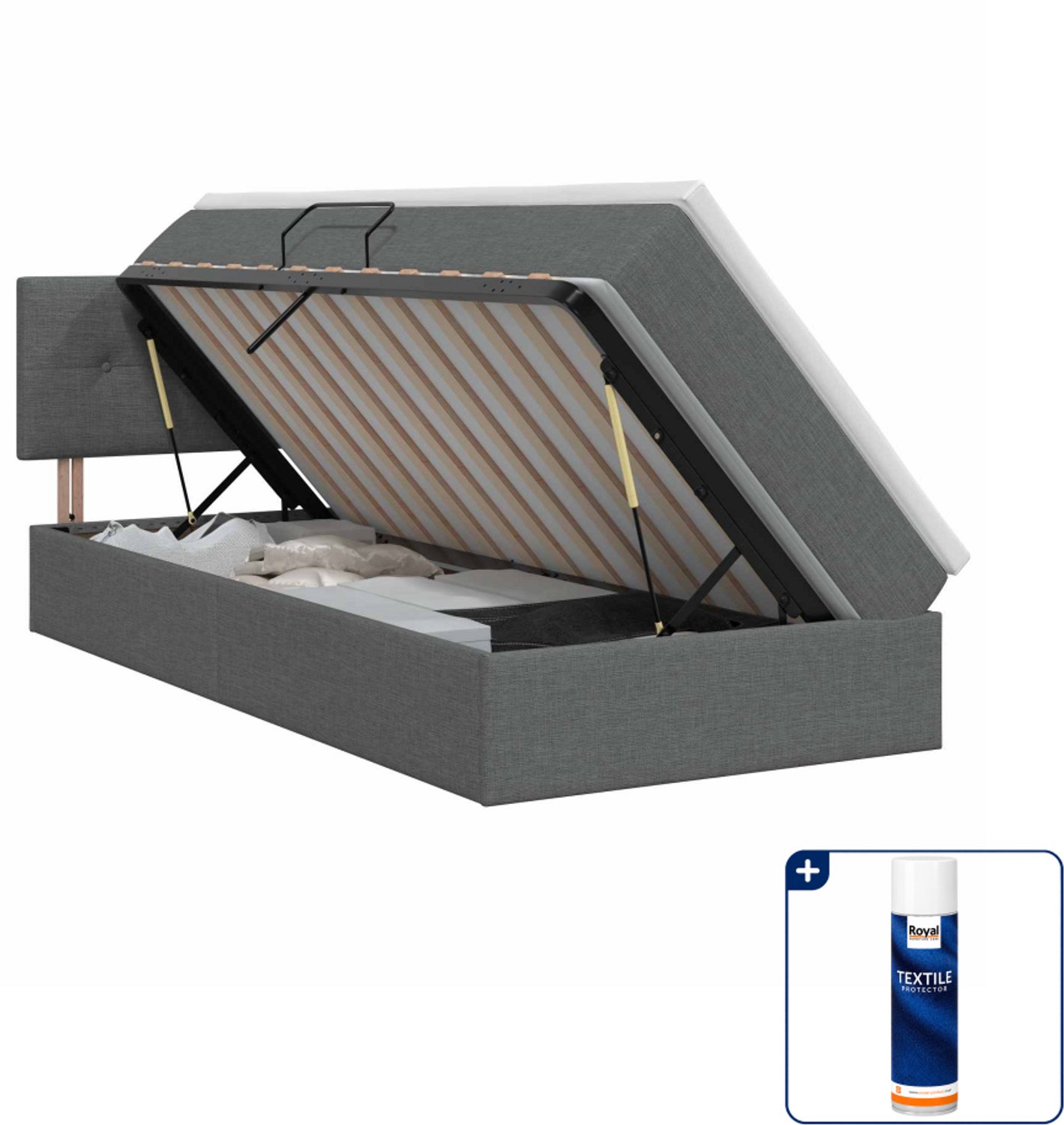 vidaXL opbergbed met matras - 100 x 200 cm - fluweel - donkergrijs - Inclusief textielbeschermer 500 ml Donker Grijn