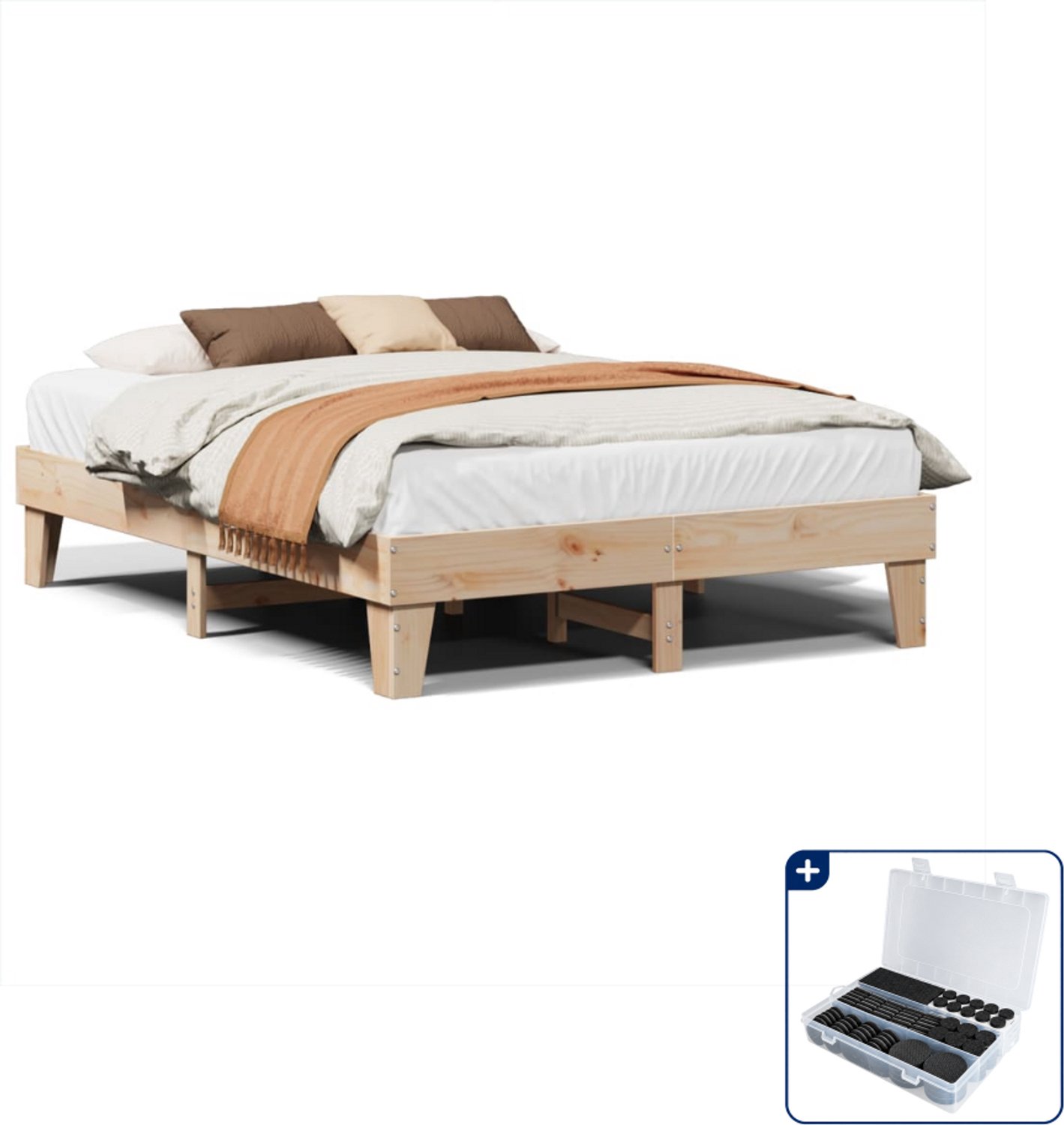 vidaXL Bedframe - 150 x 200 cm - massief grenenhout - Inclusief antikrasvilt 177-delig Bruin