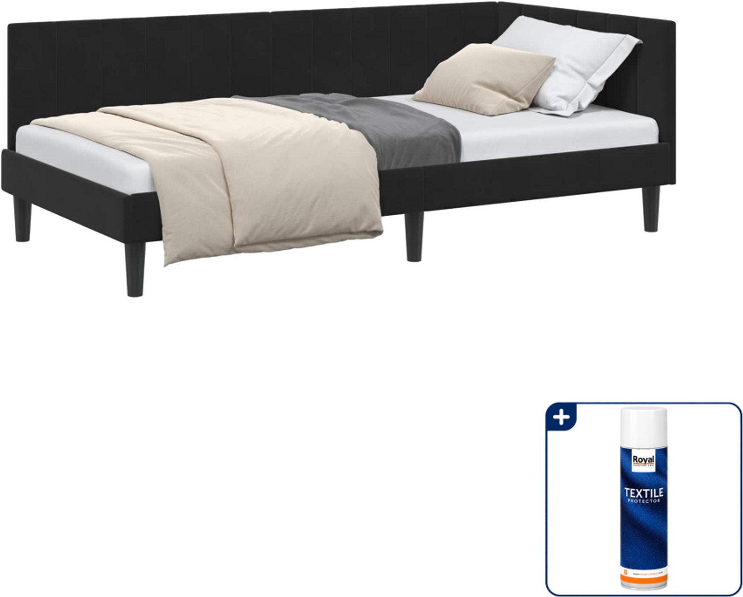 vidaXL hoekbedframe - 90 x 200 cm - fluweel - zwart - Inclusief textielbeschermer 500 ml