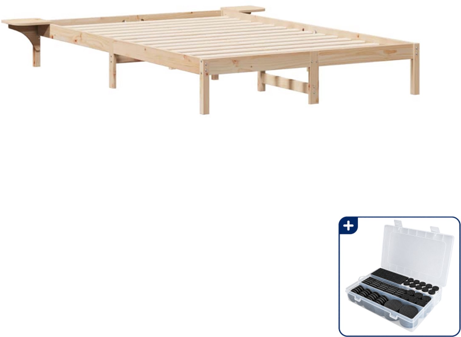 vidaXL bedframe met zijtafels - Queensize - 160 x 220 cm - naturel - Inclusief antikrasvilt 177-delig Bruin