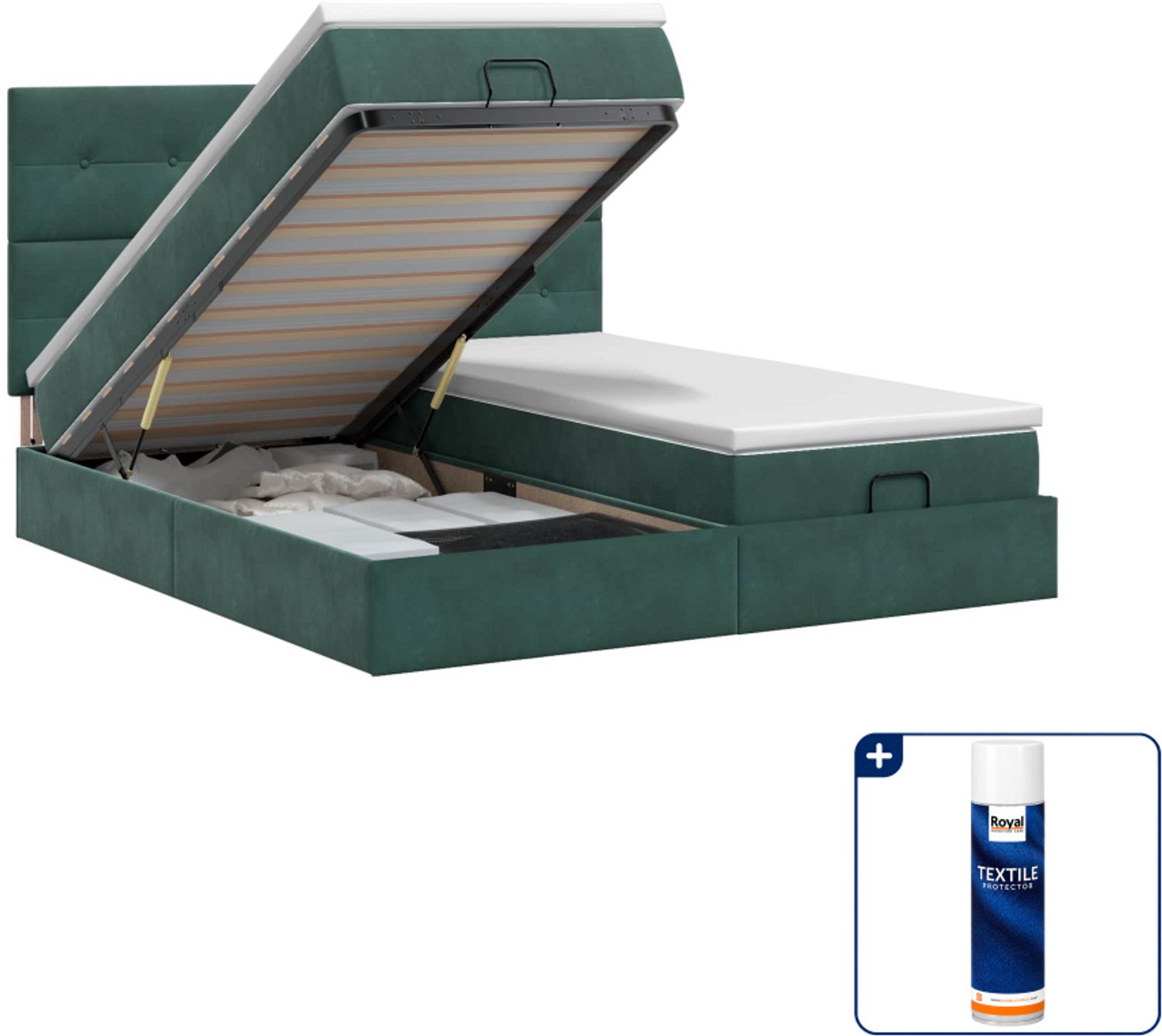 vidaXL ottoman bed met matras - 200 x 200 cm - fluweel - donkergroen - Inclusief textielbeschermer 500 ml