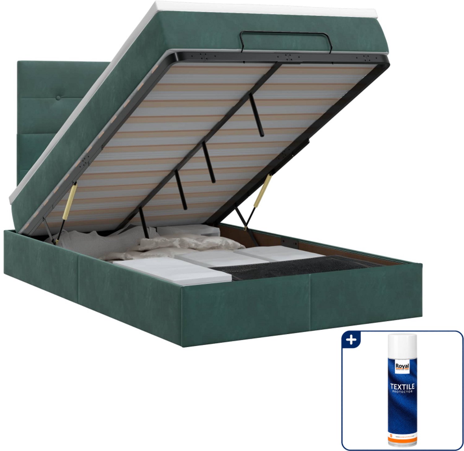 vidaXL ottoman bed met matras - 120 x 200 cm - fluweel - donkergroen - Inclusief textielbeschermer 500 ml