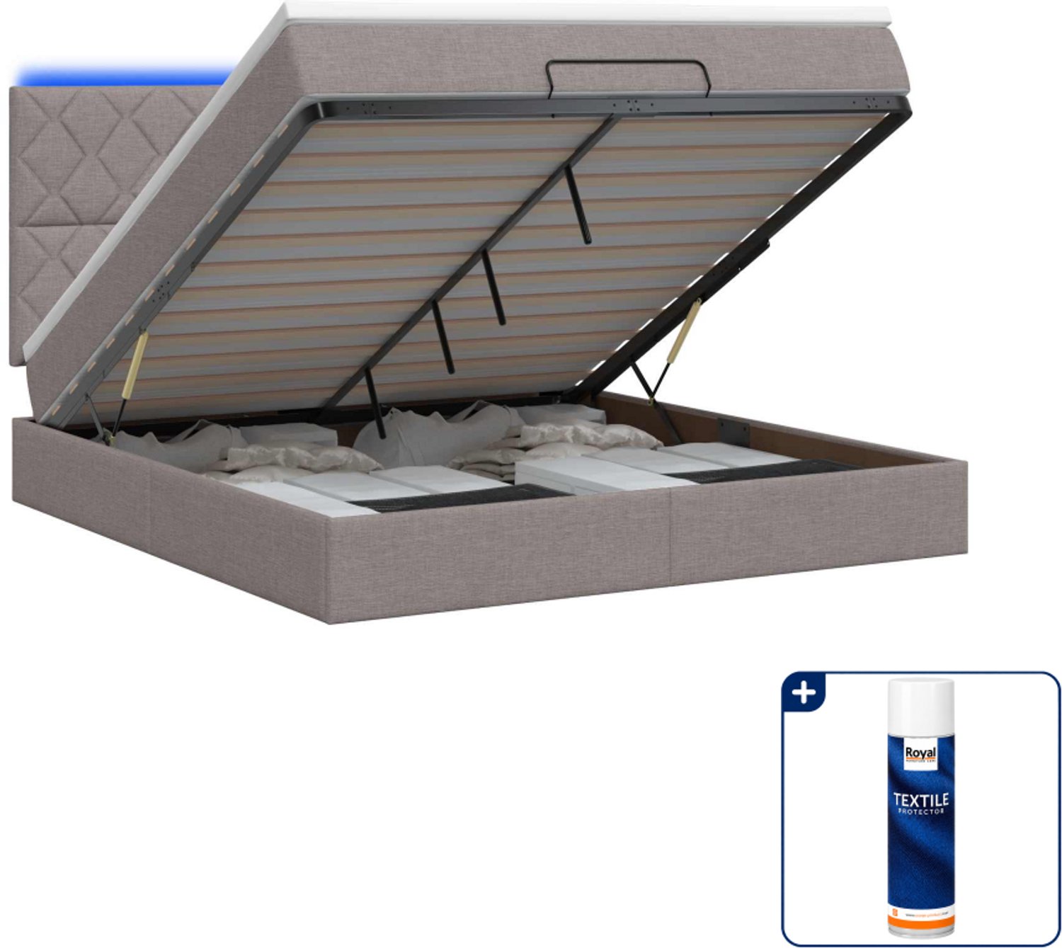 vidaXL Kingsize bedframe met matras en LED - 180 x 200 cm - taupe - Inclusief textielbeschermer 500 ml