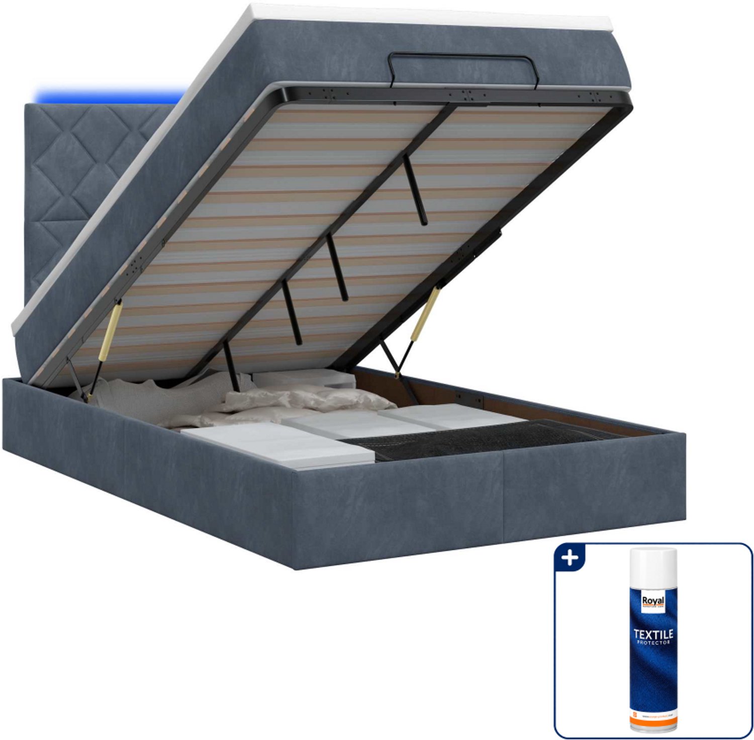 vidaXL ottoman bed - 120 x 200 cm - donkergrijs - Inclusief textielbeschermer 500 ml
