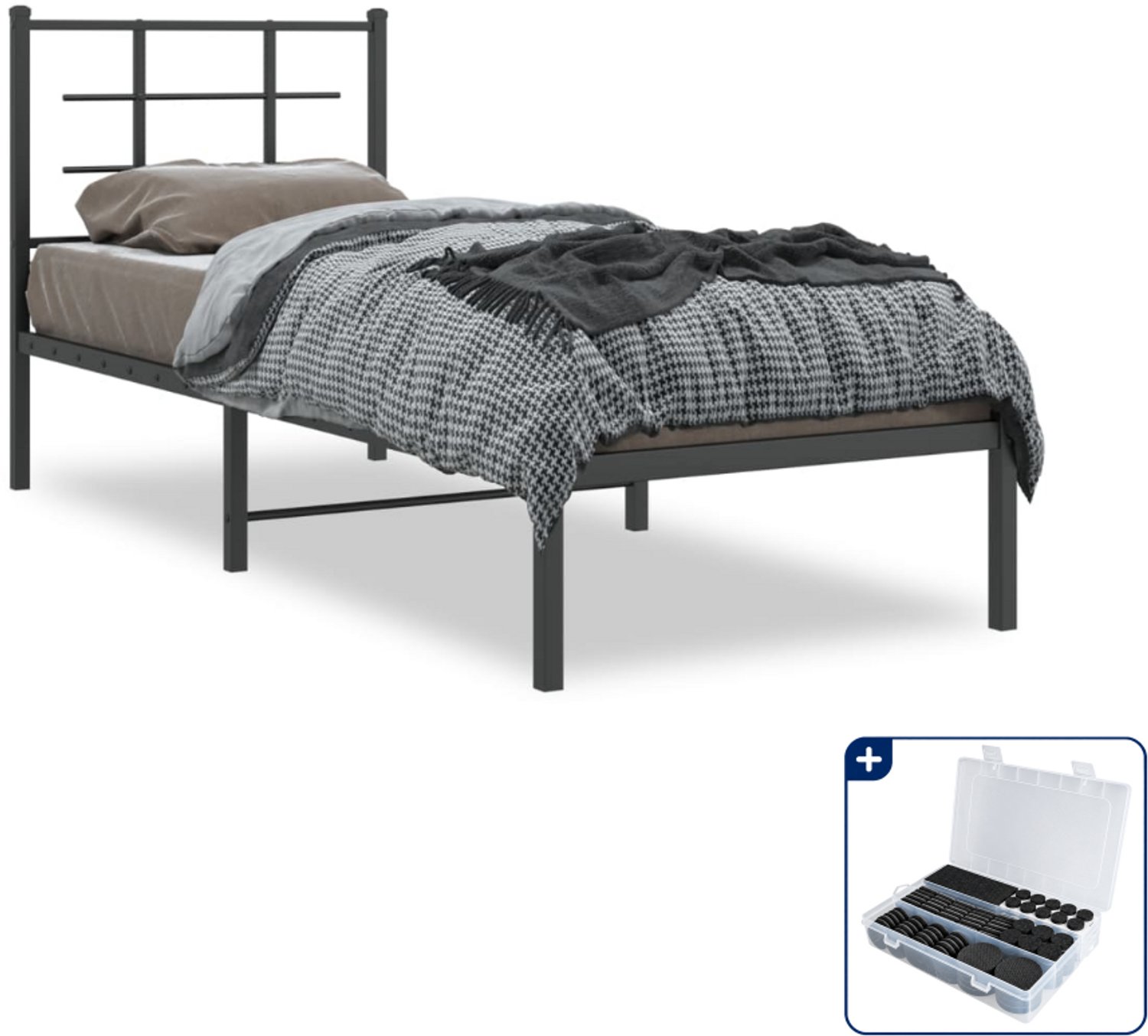 vidaXL bedframe 75 x 190 cm - staal - zwart - Inclusief antikrasvilt 177-delig