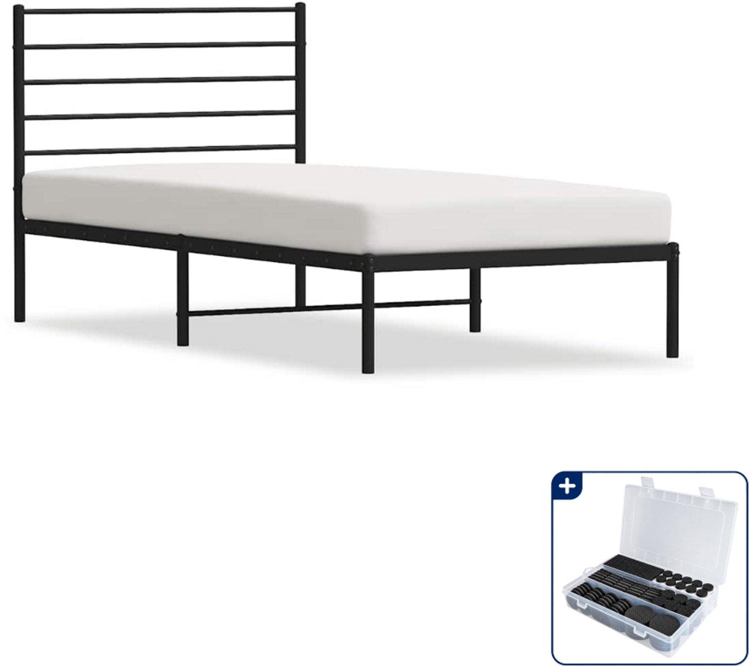 vidaXL Bedframe met hoofdbord - 90 x 200 cm - staal - zwart - Inclusief antikrasvilt 177-delig