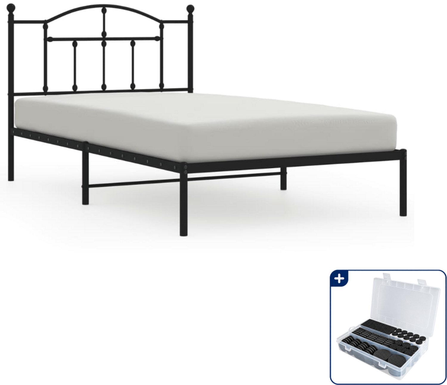 vidaXL bedframe - 107 x 203 cm - staal - zwart - Inclusief antikrasvilt 177-delig