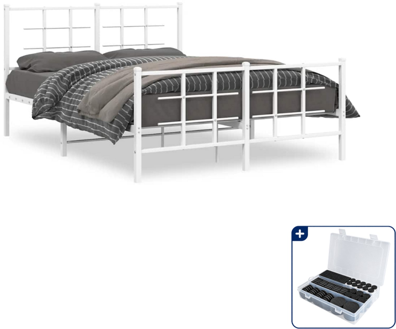 vidaXL bedframe - 135 x 190 cm - metaal - wit - Inclusief antikrasvilt 177-delig