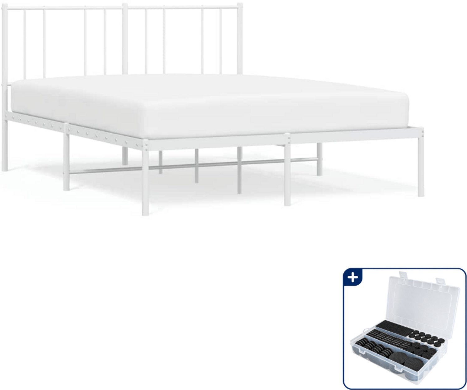 vidaXL Queensize bedframe met hoofdbord - 160 x 200 cm - wit - Inclusief antikrasvilt 177-delig