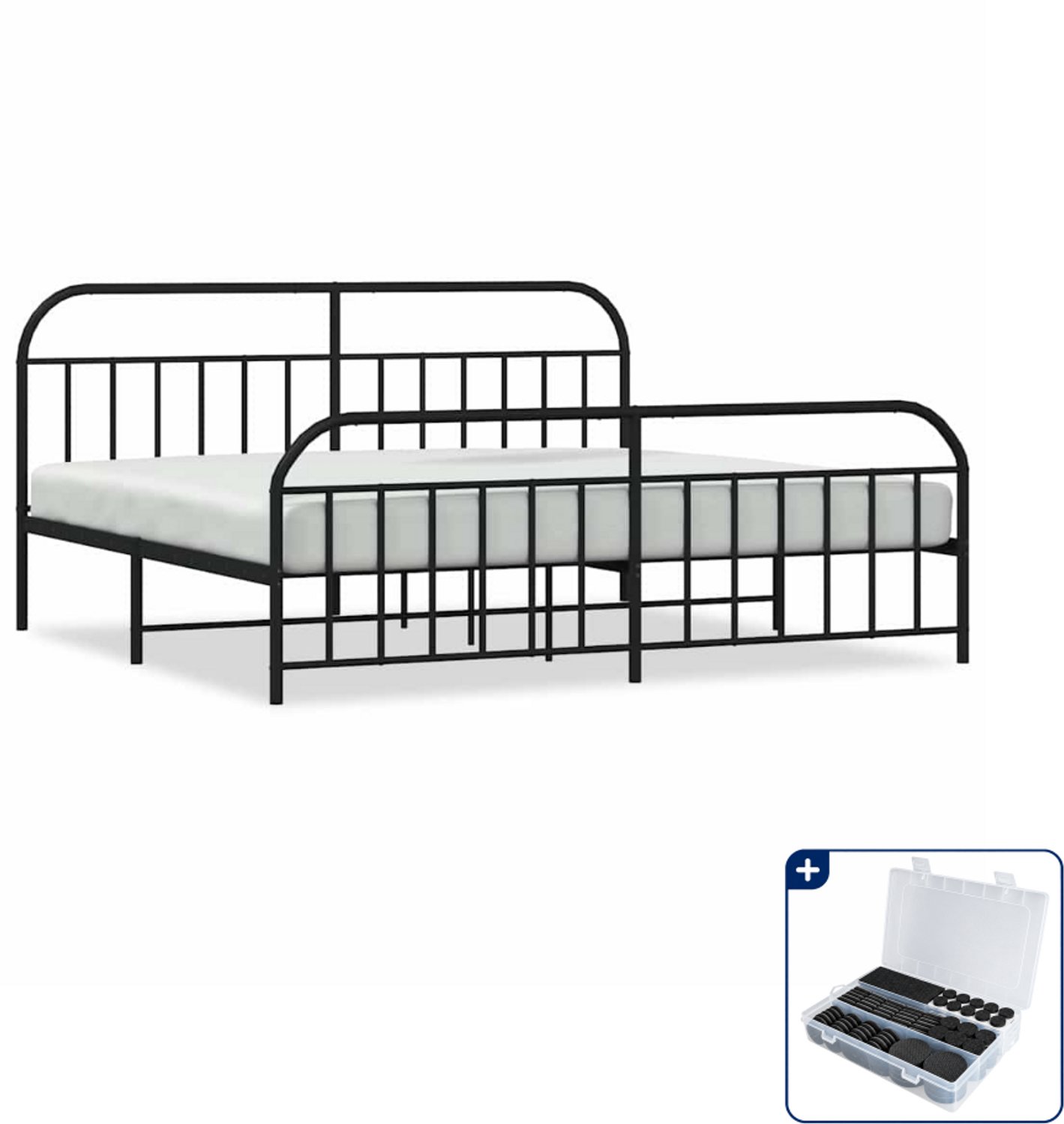 vidaXL bedframe - 193 x 203 cm - metaal - zwart - Inclusief antikrasvilt 177-delig