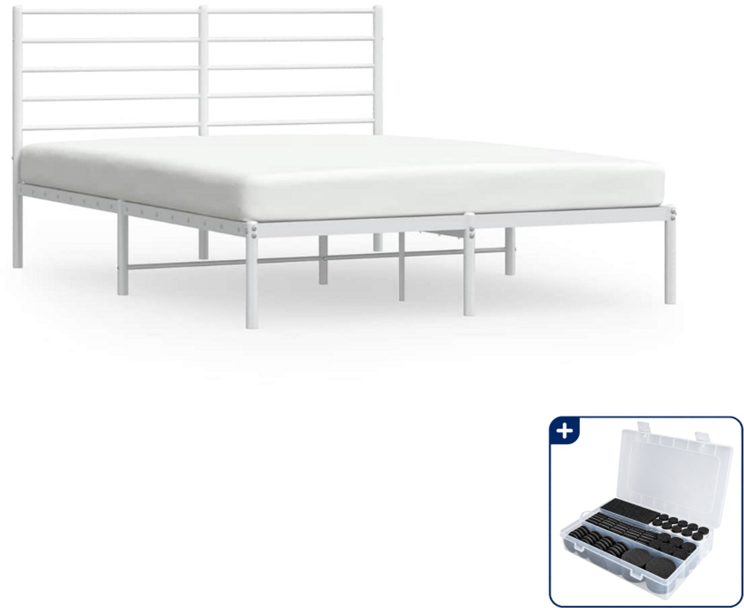 vidaXL bedframe met hoofdbord - 150 x 200 cm - staal - wit - Inclusief antikrasvilt 177-delig