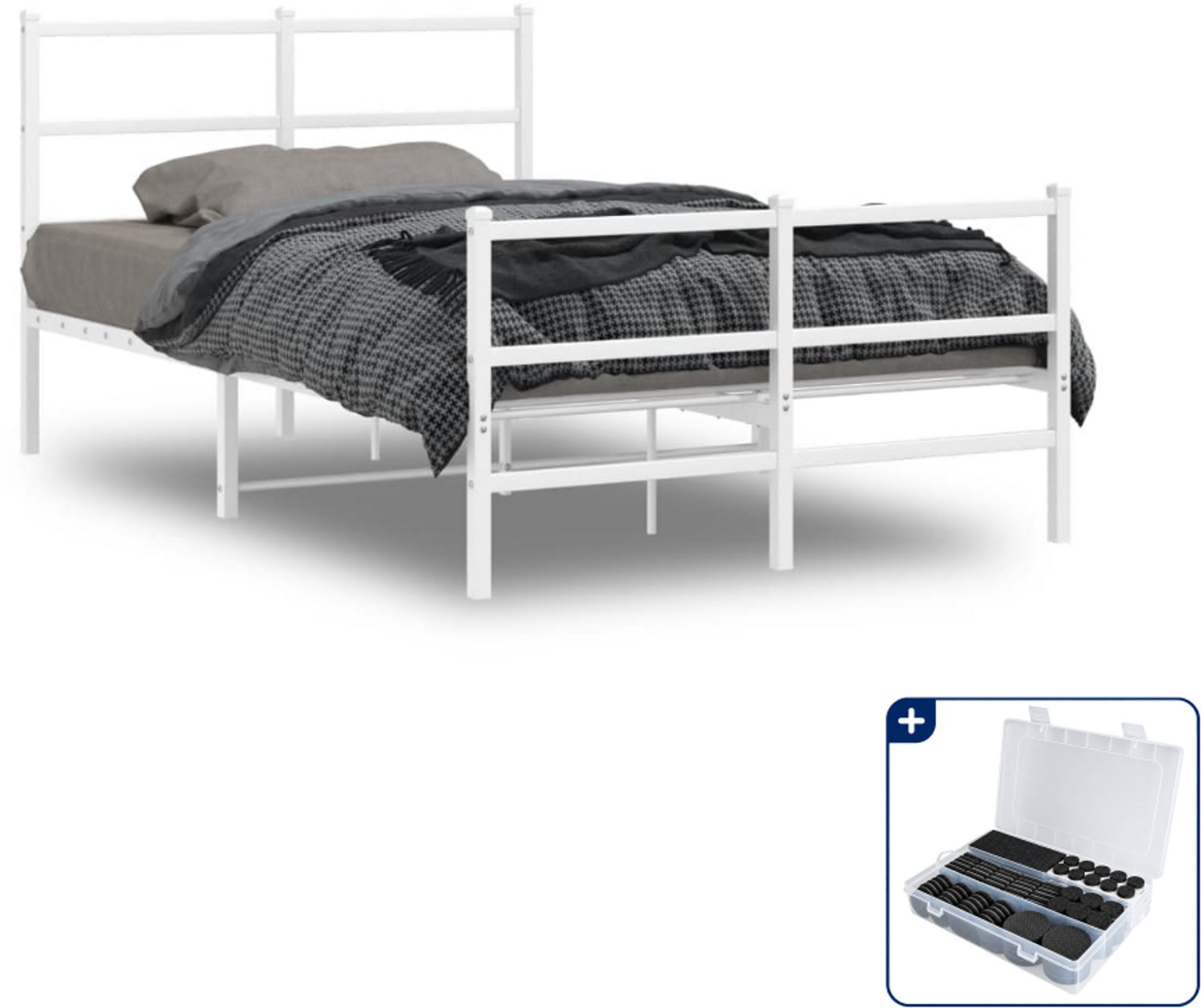 vidaXL bedframe 120 x 200 cm - metaal - wit - Inclusief antikrasvilt 177-delig