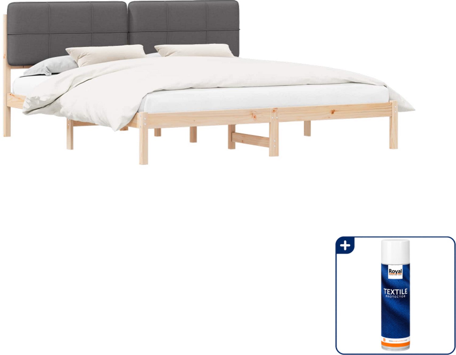 vidaXL Kingsize bedframe - 180 x 200 cm - donkergrijs - Inclusief textielbeschermer 500 ml