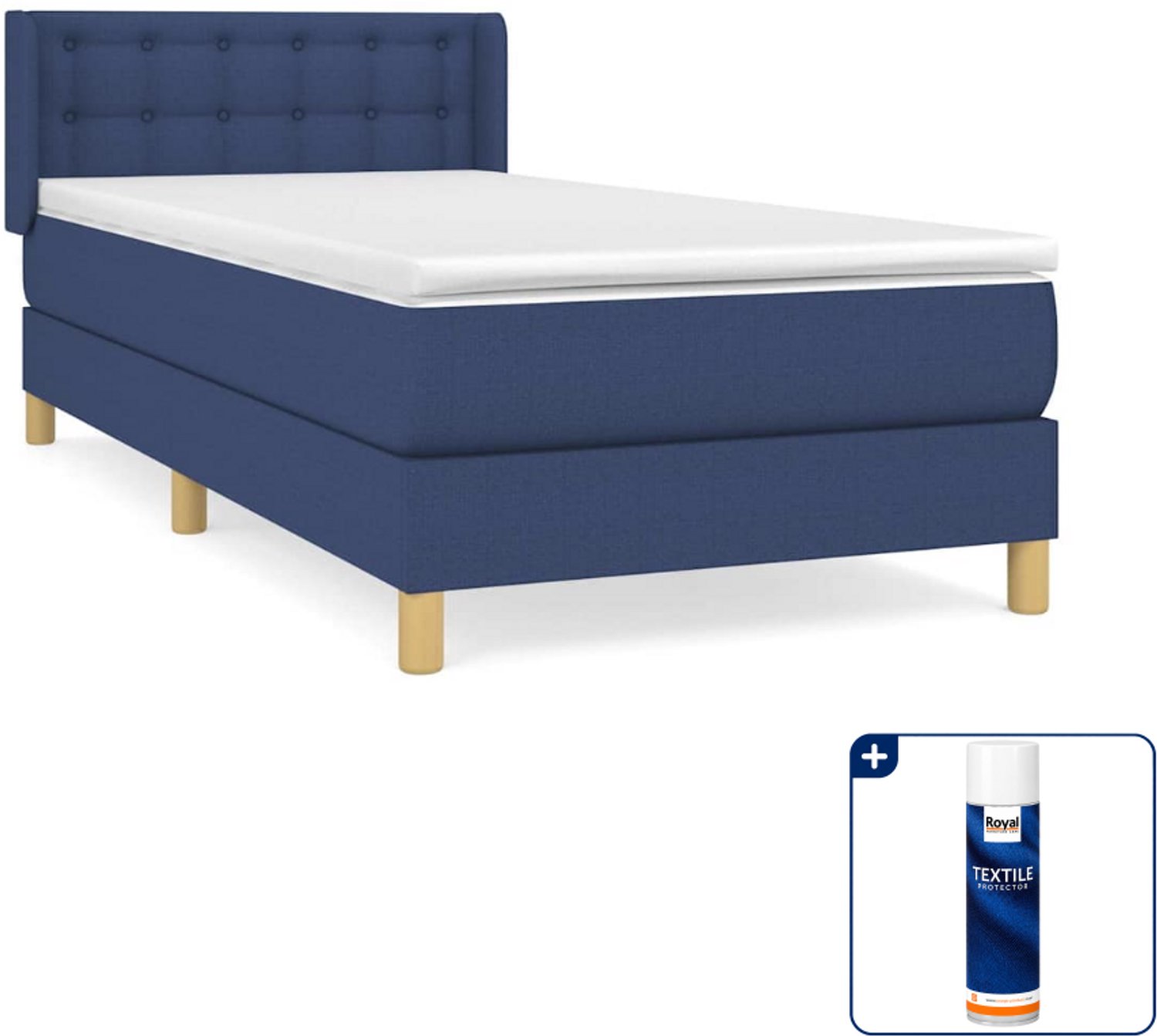 vidaXL boxspring met matras 100 x 200 cm - stof - blauw - Inclusief textielbeschermer 500 ml