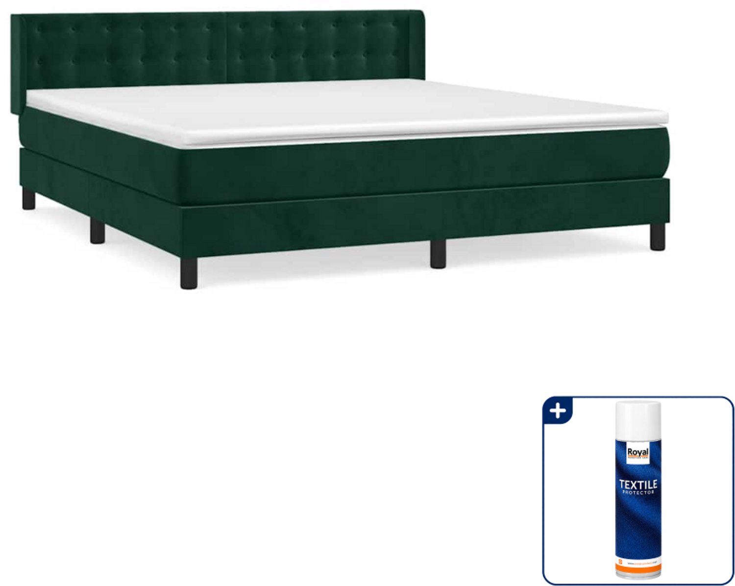 vidaXL boxspring met matras - Kingsize - 180 x 200 cm - donkergroen - Inclusief textielbeschermer 500 ml
