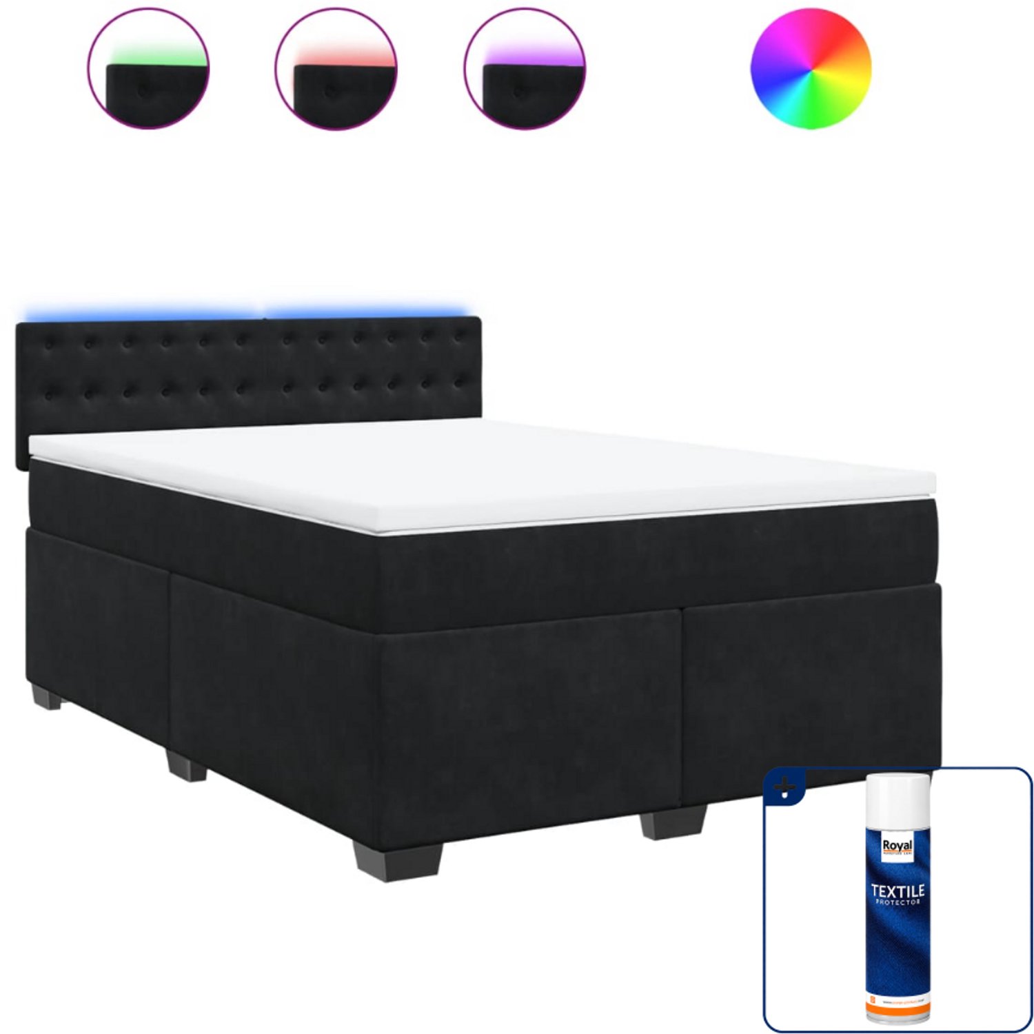 vidaXL Queensize boxspring met matras - 160 x 200 cm - fluweel - zwart - Inclusief textielbeschermer 500 ml