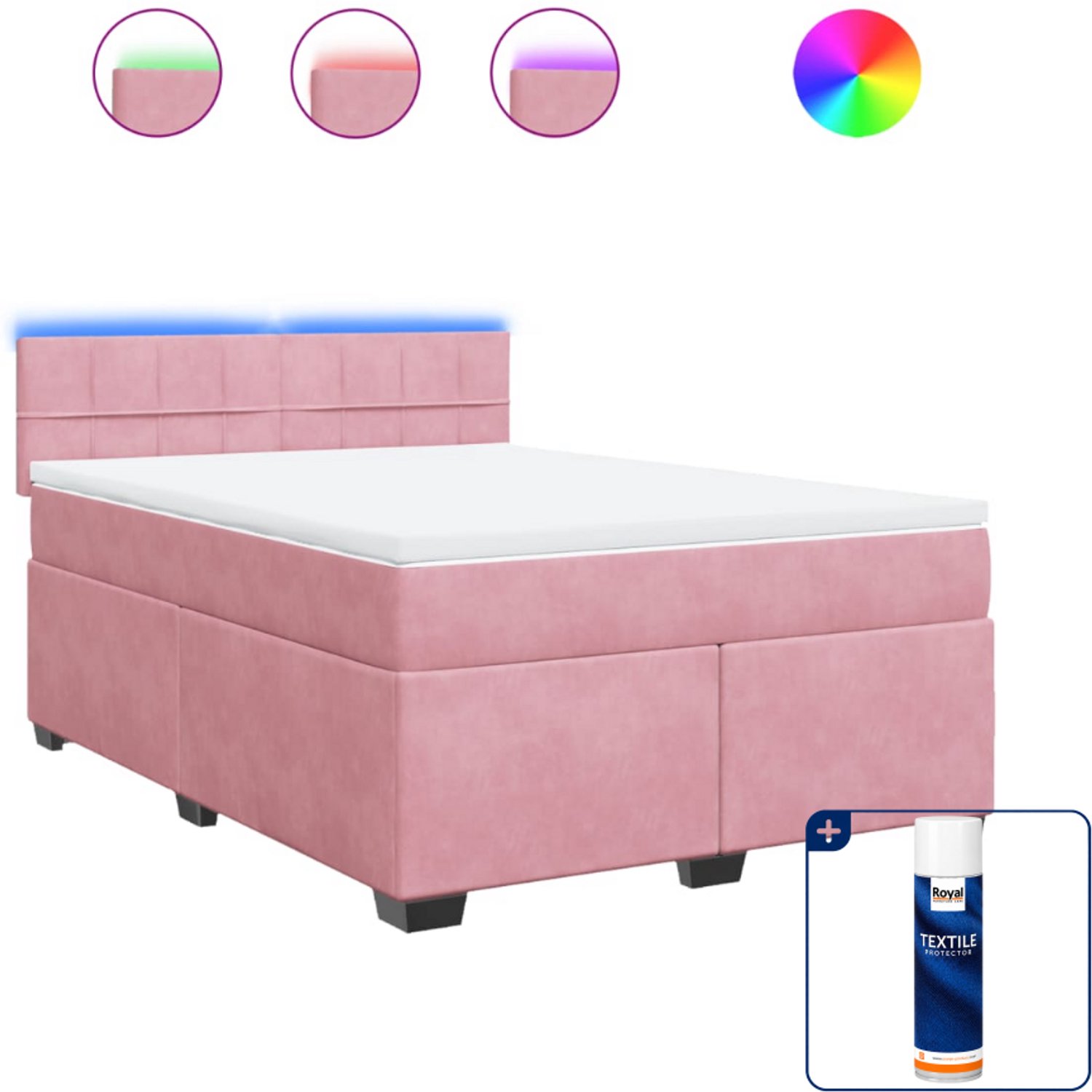 vidaXL boxspring met matras - 140 x 190 cm - fluweel - roze - Inclusief textielbeschermer 500 ml