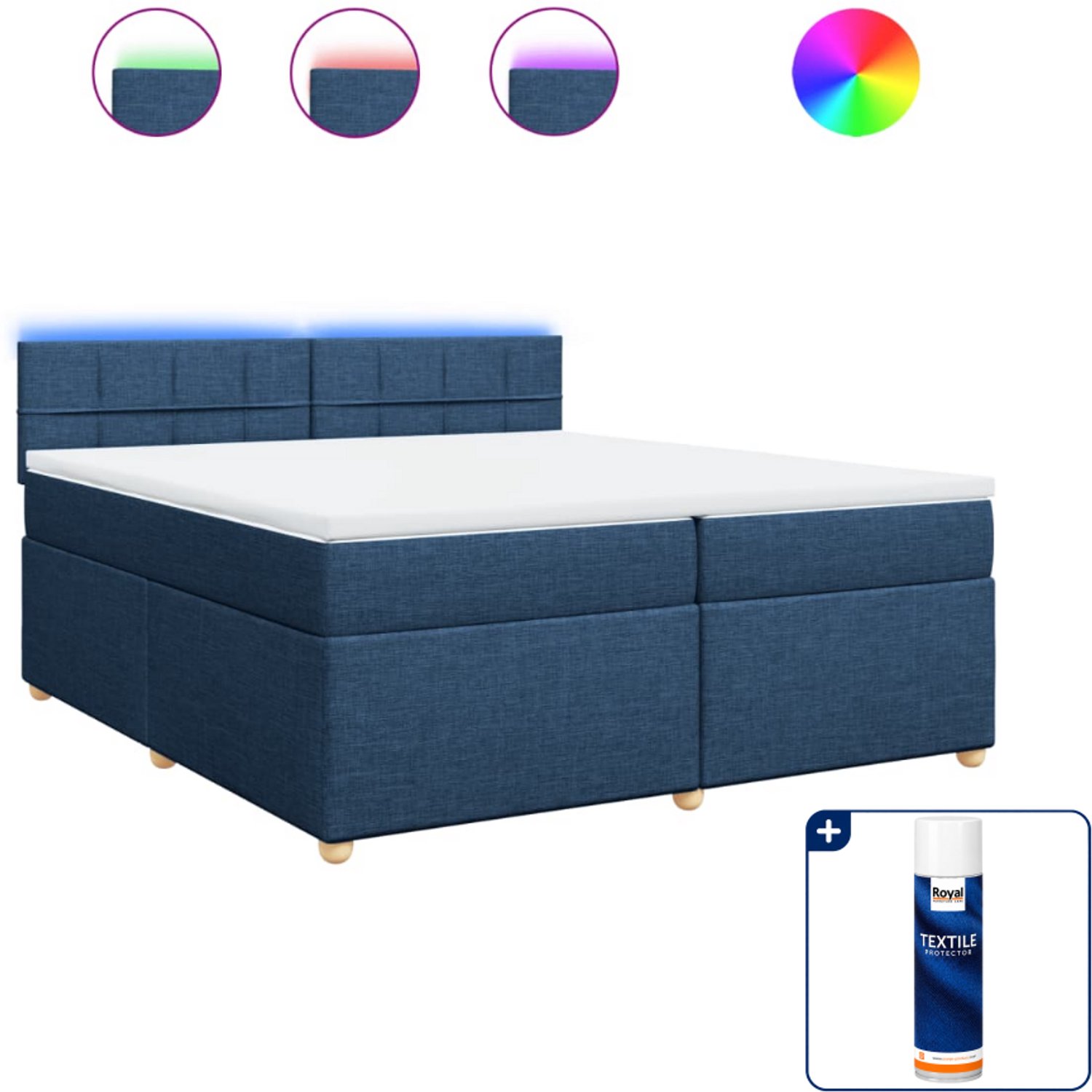 vidaXL boxspring met matras - 200 x 200 cm - stof - blauw - Inclusief textielbeschermer 500 ml