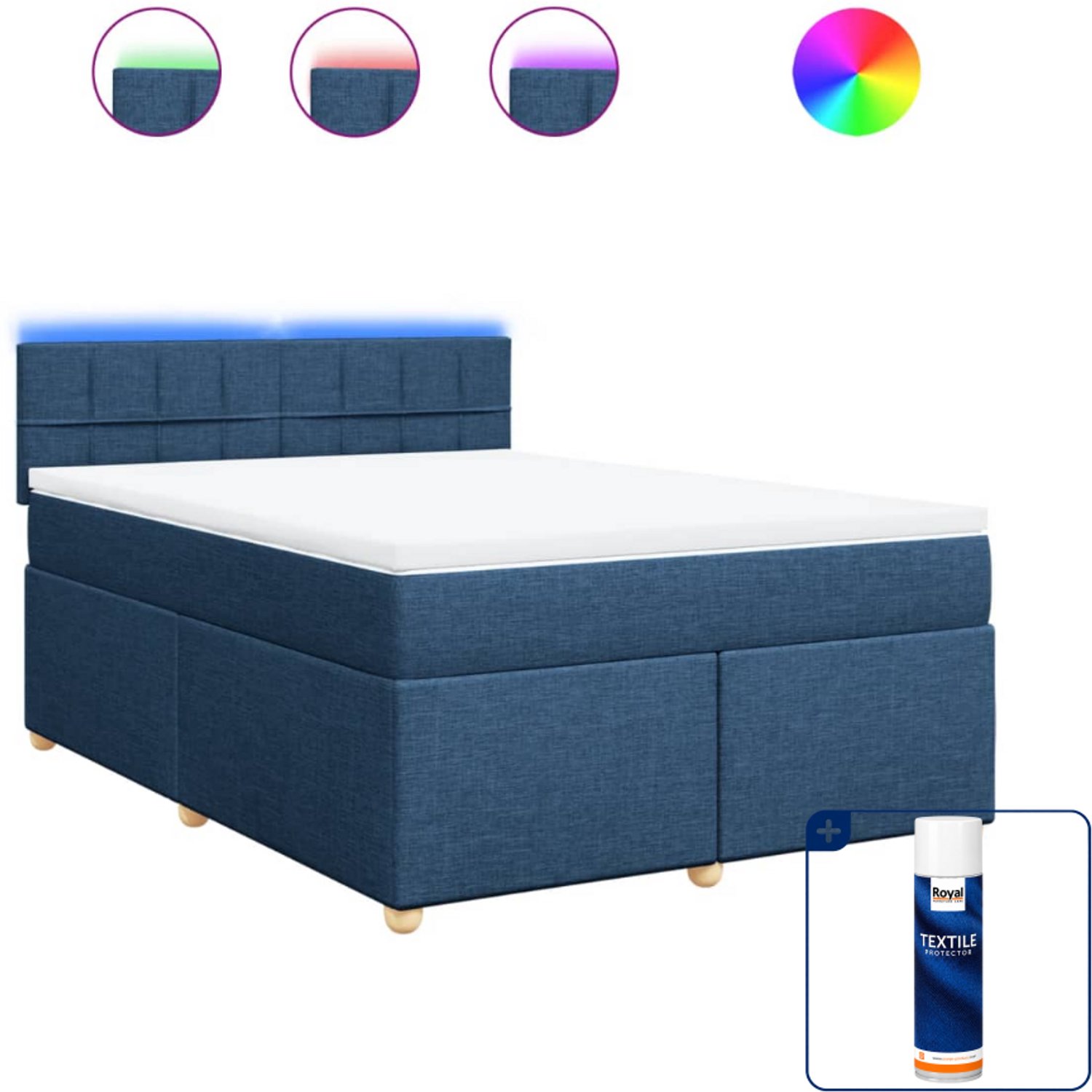 vidaXL Small double boxspring met matras - 140 x 200 cm - blauw - Inclusief textielbeschermer 500 ml