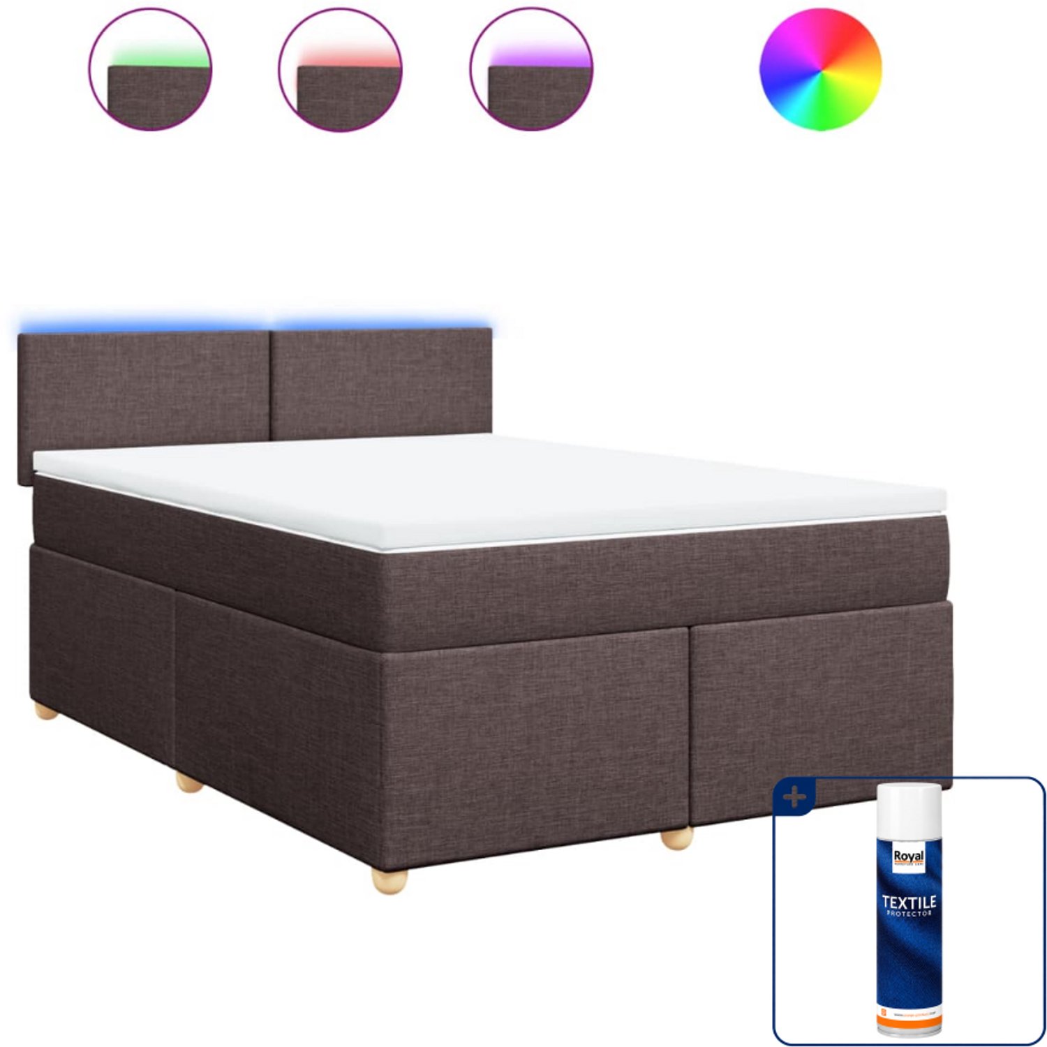 vidaXL boxspring - Queensize - 160x200 cm - donkerbruin - Inclusief textielbeschermer 500 ml